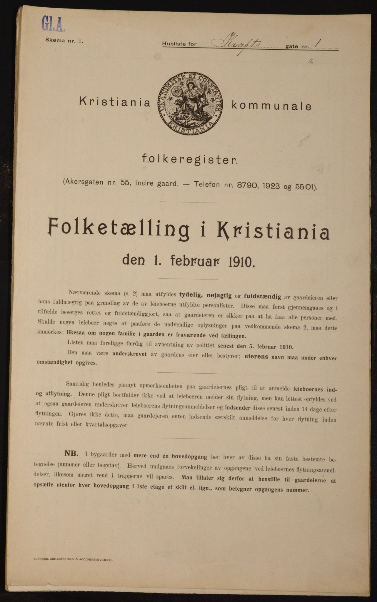 OBA, Municipal Census 1910 for Kristiania, 1910, p. 52313