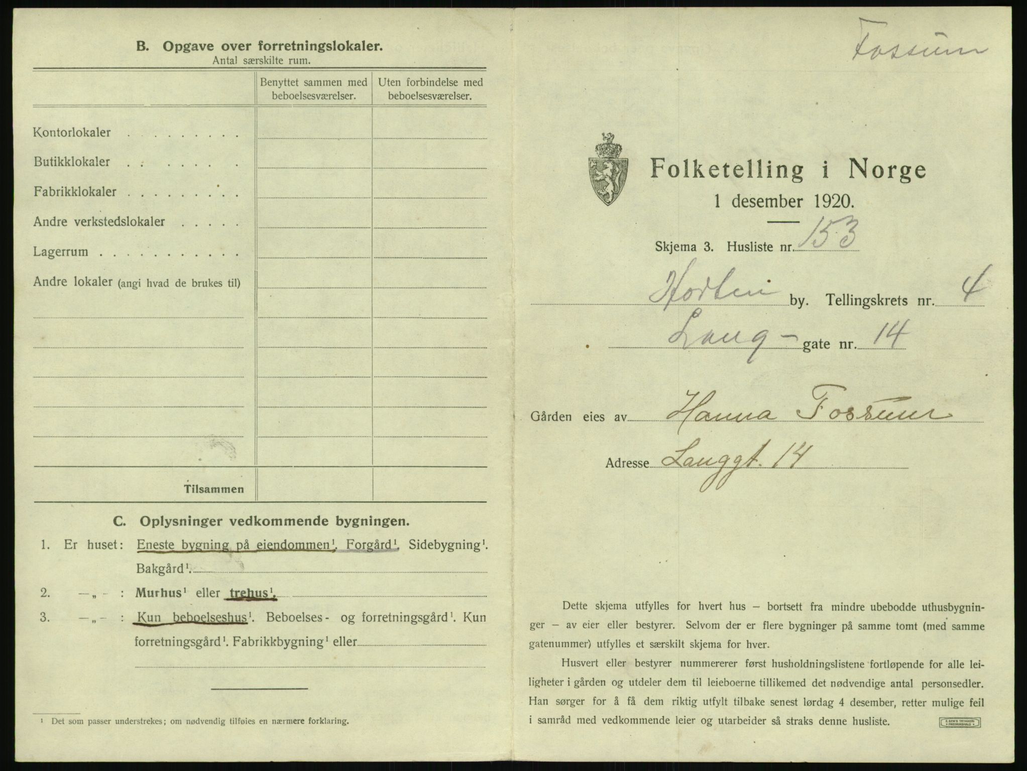 SAKO, 1920 census for Horten, 1920, p. 1527