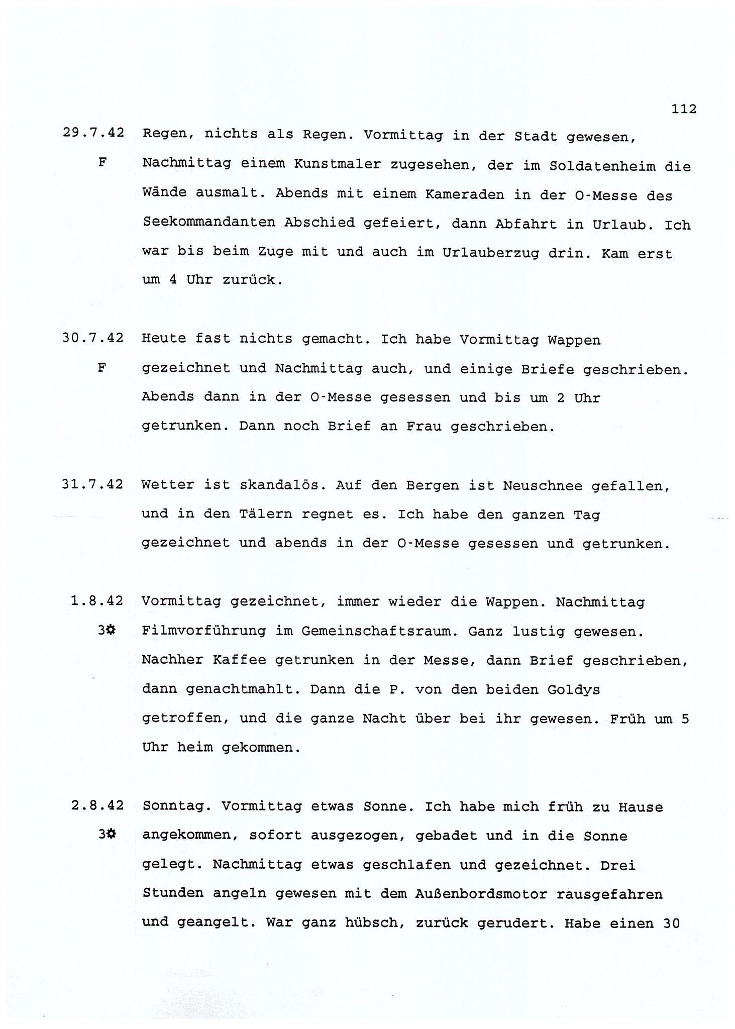 Dagbokopptegnelser av en tysk marineoffiser stasjonert i Norge , FMFB/A-1160/F/L0001: Dagbokopptegnelser av en tysk marineoffiser stasjonert i Norge, 1941-1944, p. 112
