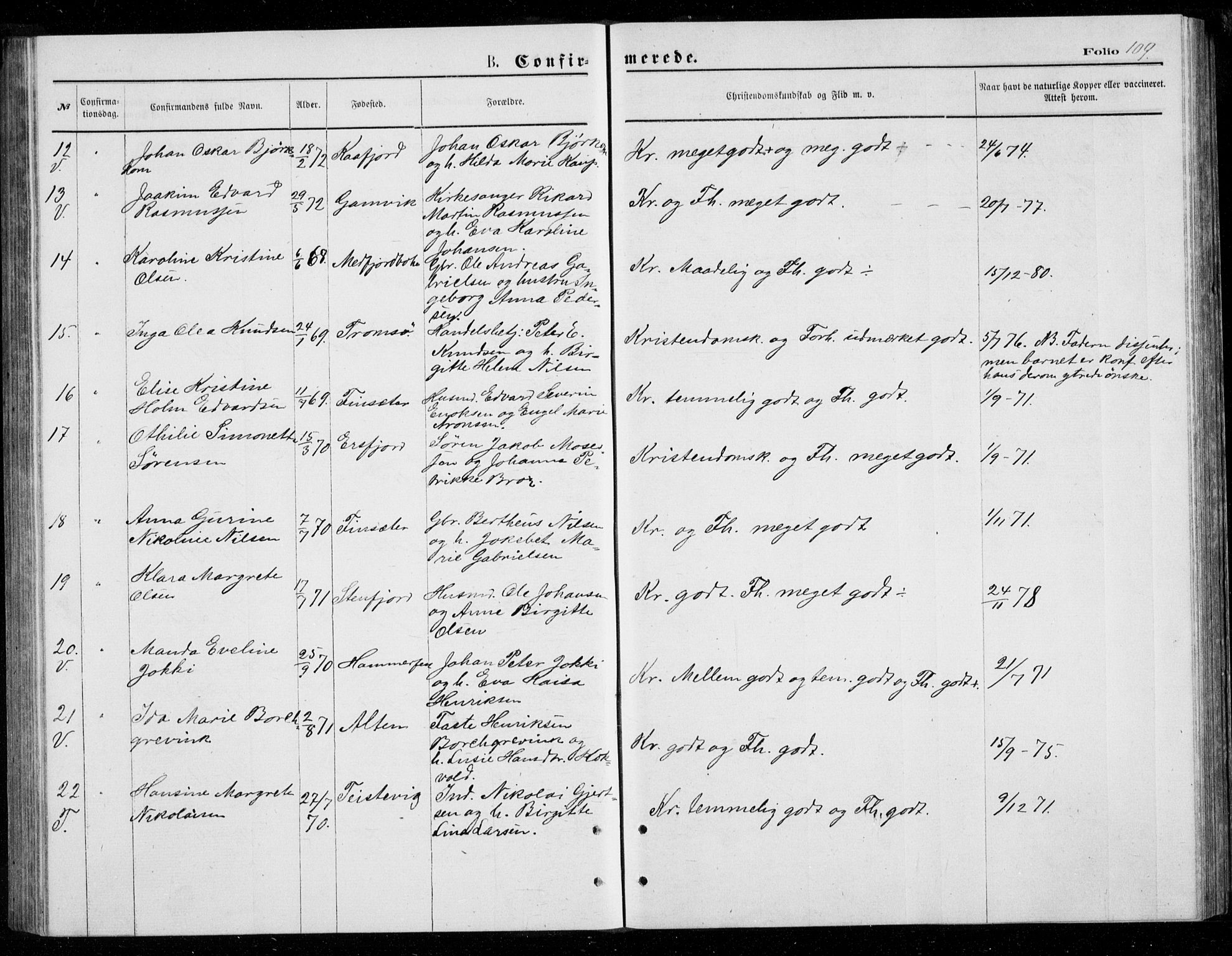 Berg sokneprestkontor, AV/SATØ-S-1318/G/Ga/Gab/L0003klokker: Parish register (copy) no. 3, 1874-1886, p. 109