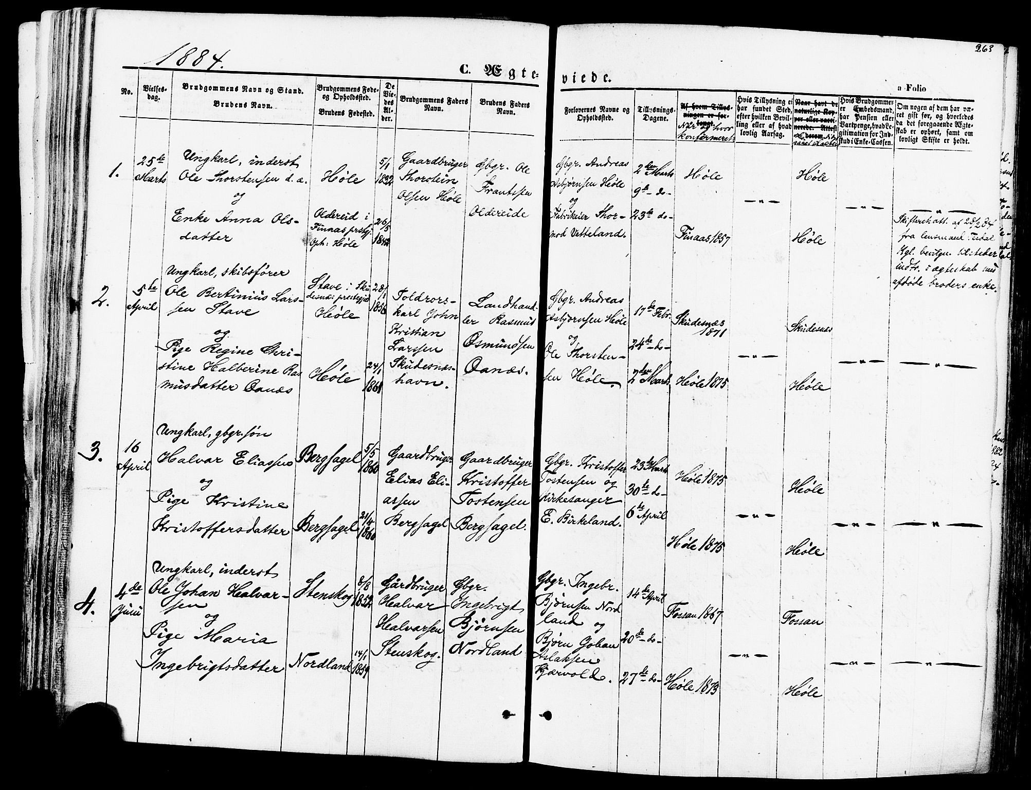 Høgsfjord sokneprestkontor, SAST/A-101624/H/Ha/Haa/L0002: Parish register (official) no. A 2, 1855-1885, p. 263
