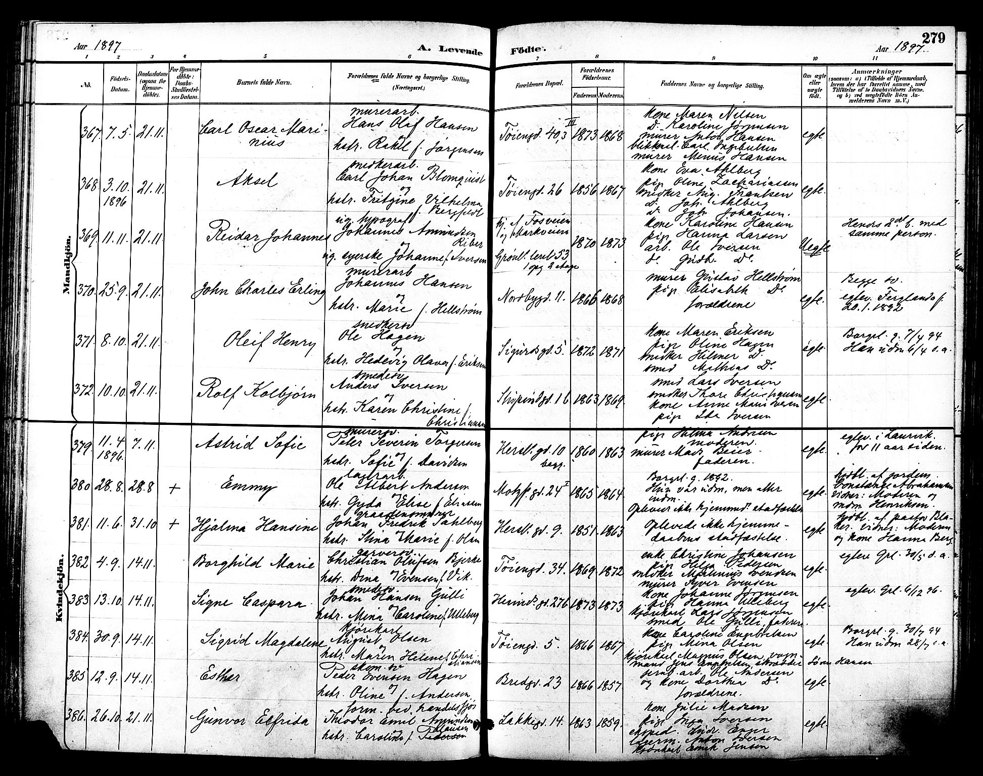 Grønland prestekontor Kirkebøker, SAO/A-10848/F/Fa/L0012: Parish register (official) no. 12, 1893-1900, p. 279