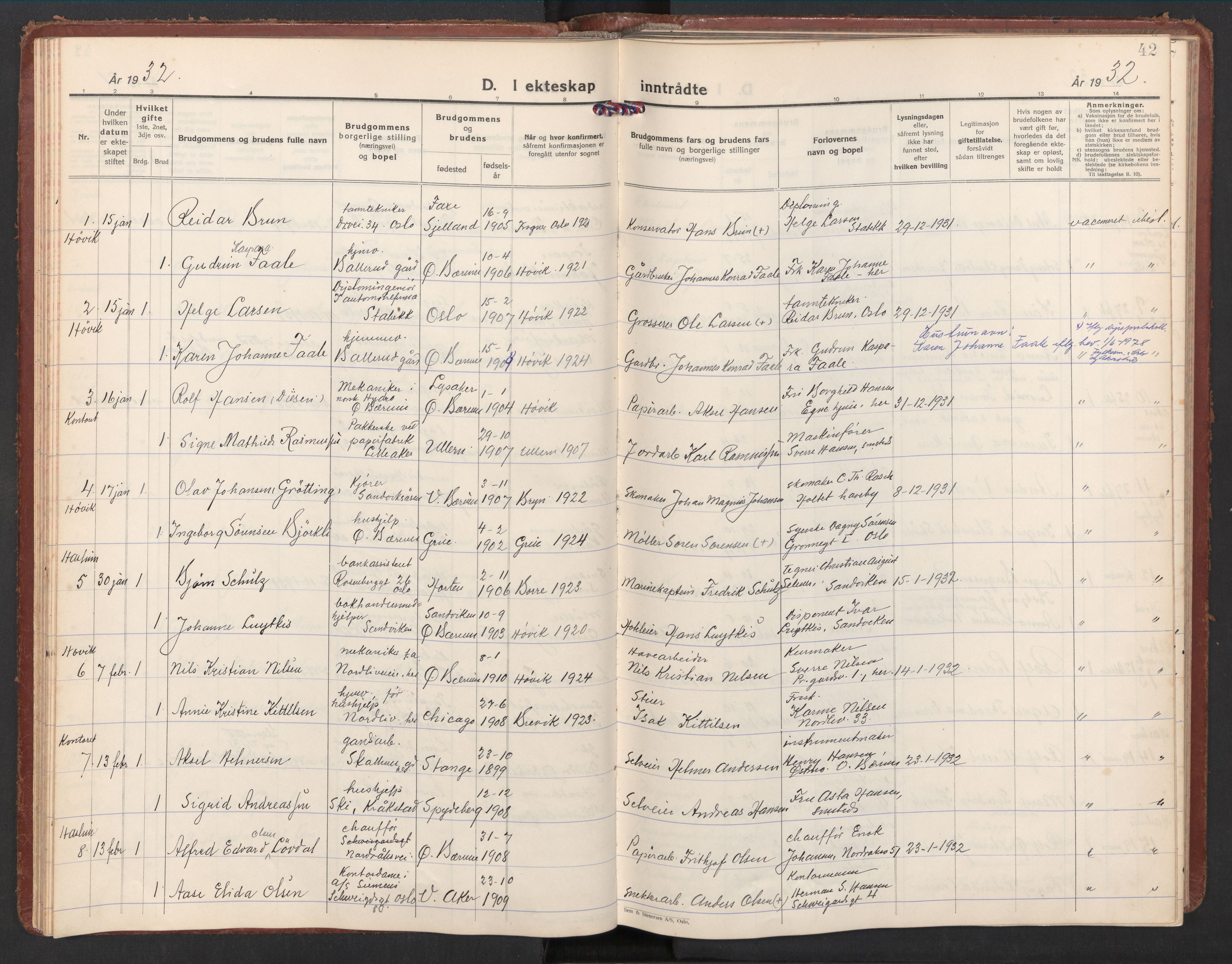Østre Bærum prestekontor Kirkebøker, AV/SAO-A-10887/F/Fa/L0004: Parish register (official) no. 4, 1929-1940, p. 42