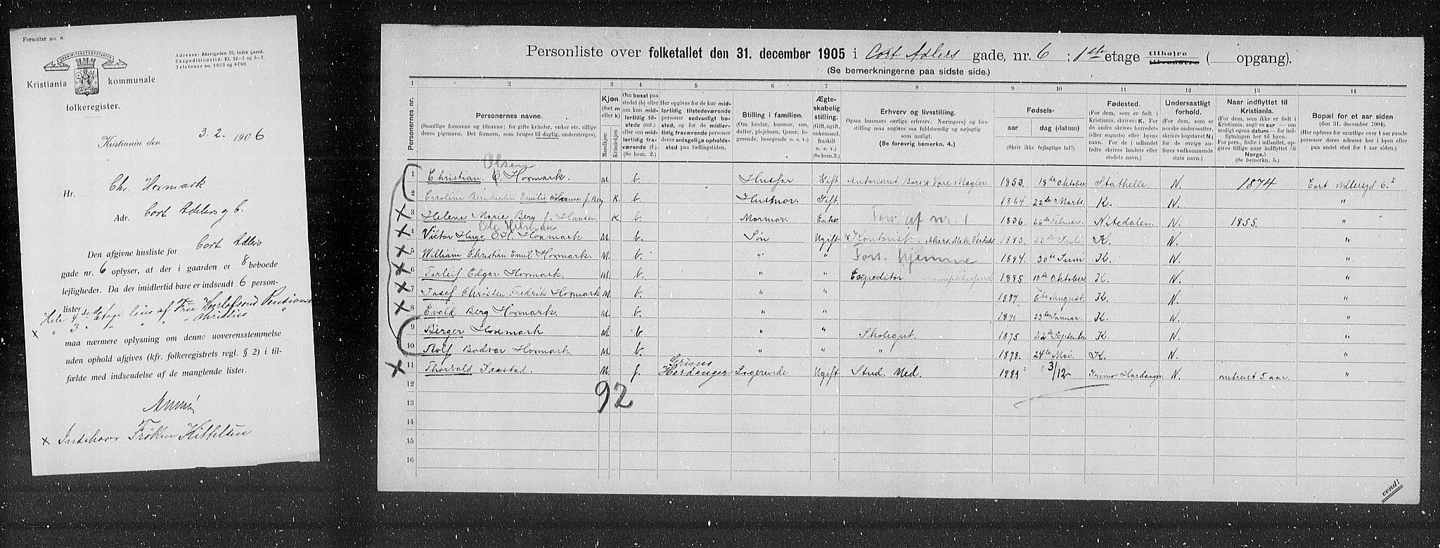 OBA, Municipal Census 1905 for Kristiania, 1905, p. 7269