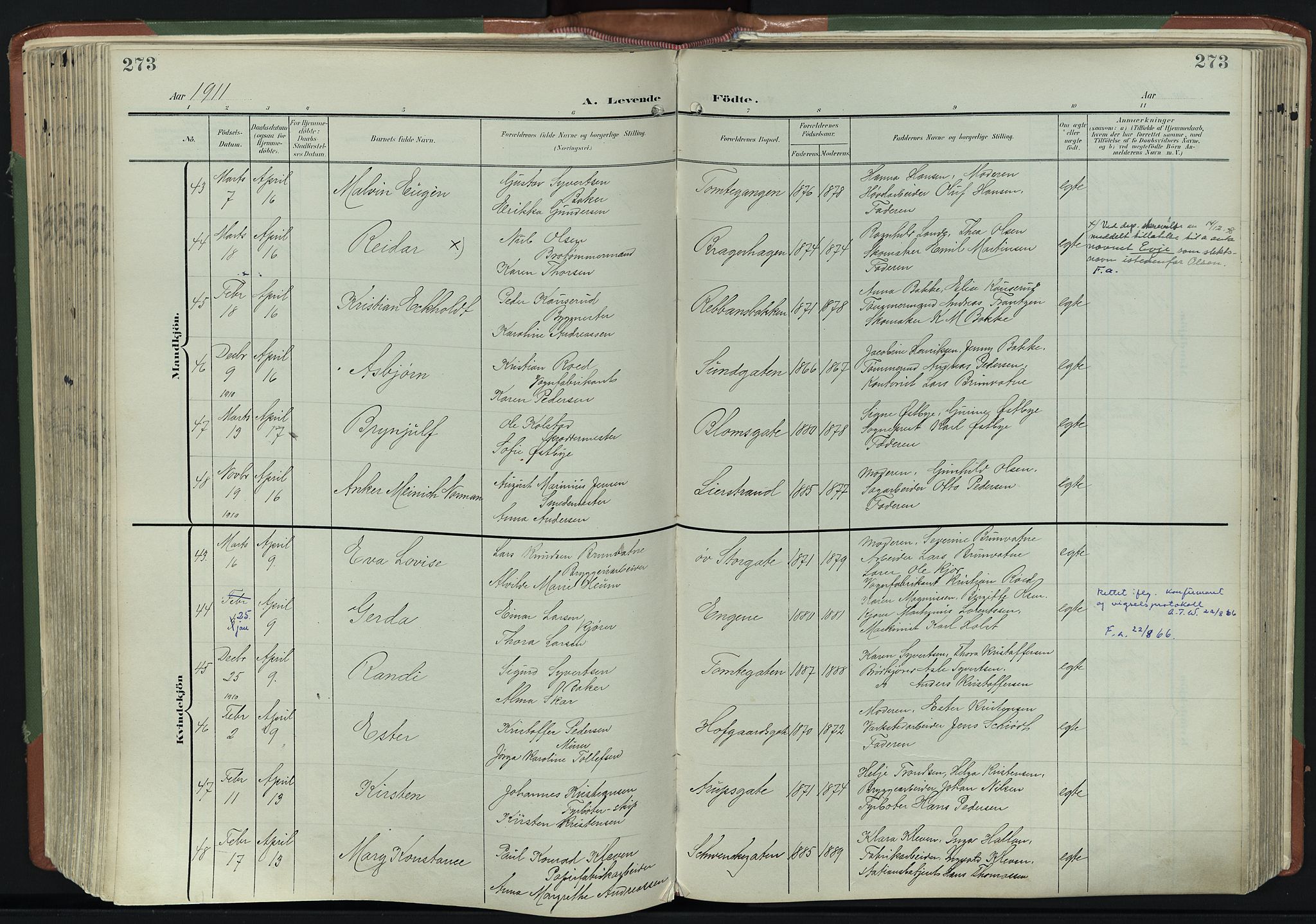 Bragernes kirkebøker, AV/SAKO-A-6/F/Fb/L0009: Parish register (official) no. II 9, 1902-1911, p. 273