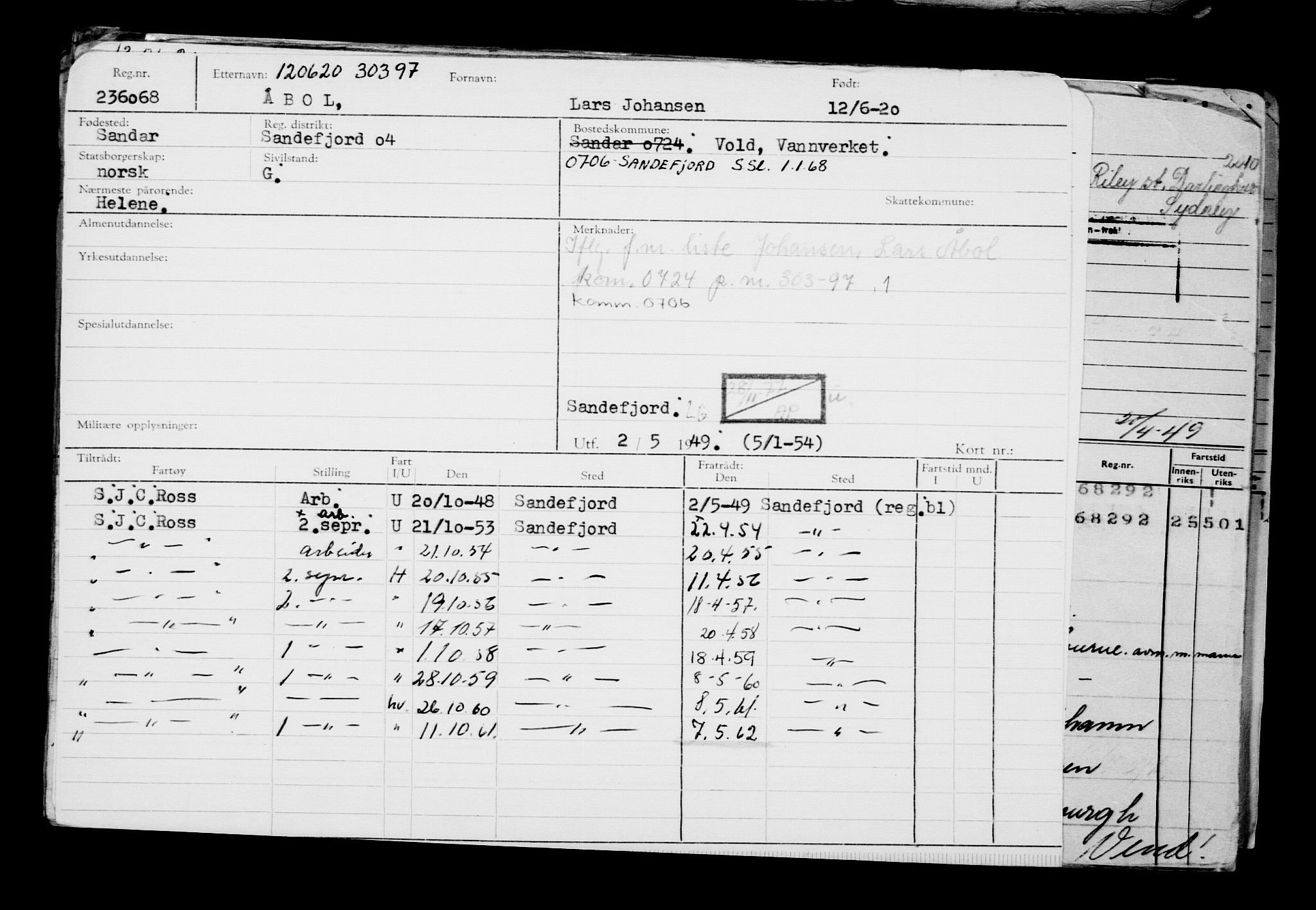 Direktoratet for sjømenn, AV/RA-S-3545/G/Gb/L0182: Hovedkort, 1920, p. 123