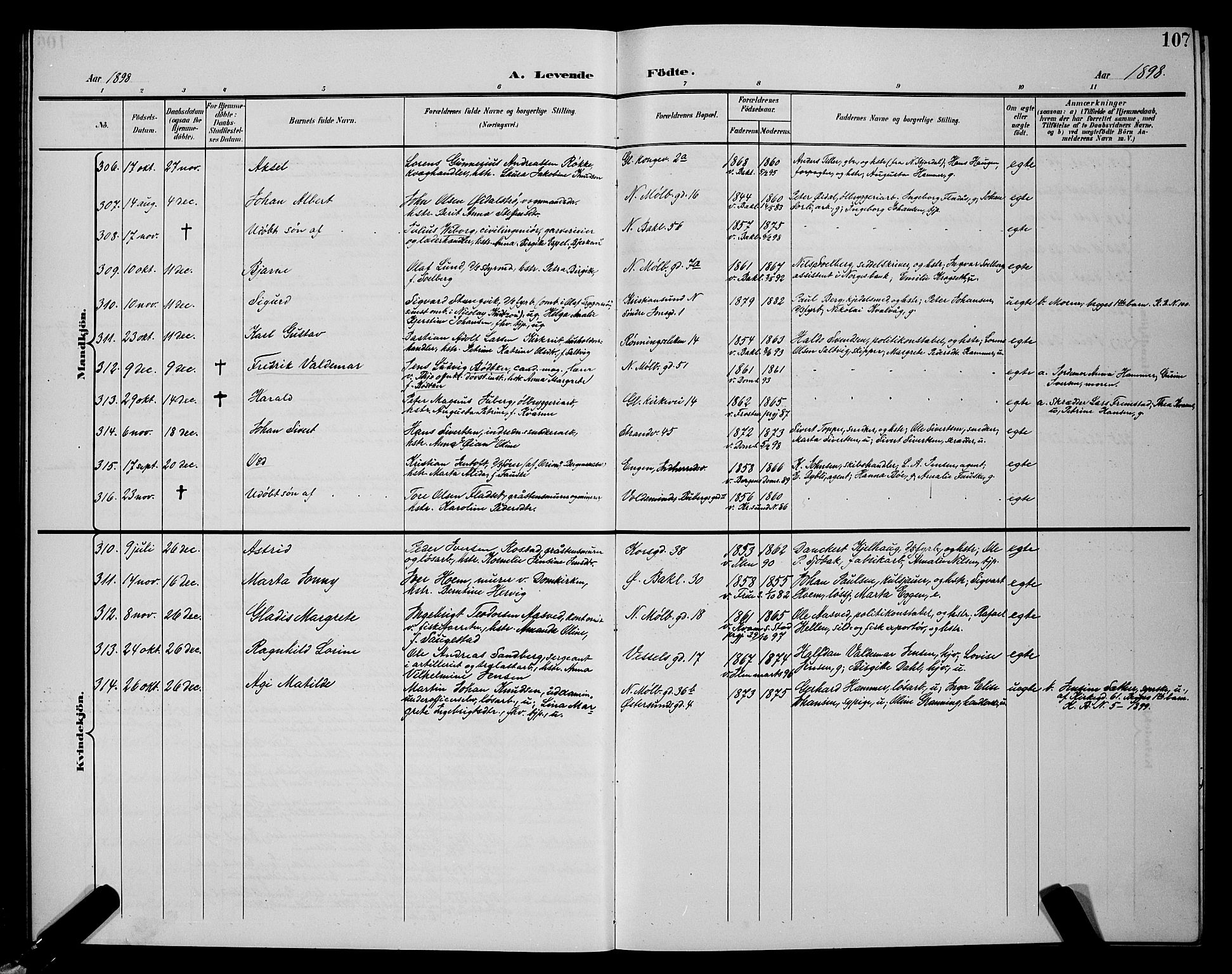 Ministerialprotokoller, klokkerbøker og fødselsregistre - Sør-Trøndelag, SAT/A-1456/604/L0225: Parish register (copy) no. 604C08, 1895-1899, p. 107