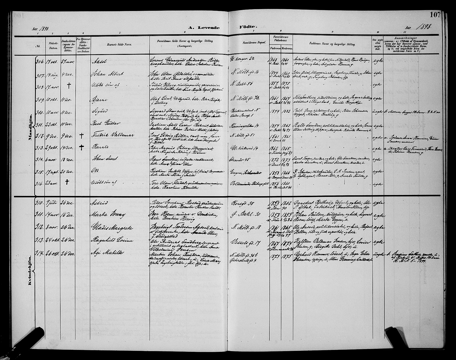 Ministerialprotokoller, klokkerbøker og fødselsregistre - Sør-Trøndelag, AV/SAT-A-1456/604/L0225: Parish register (copy) no. 604C08, 1895-1899, p. 107