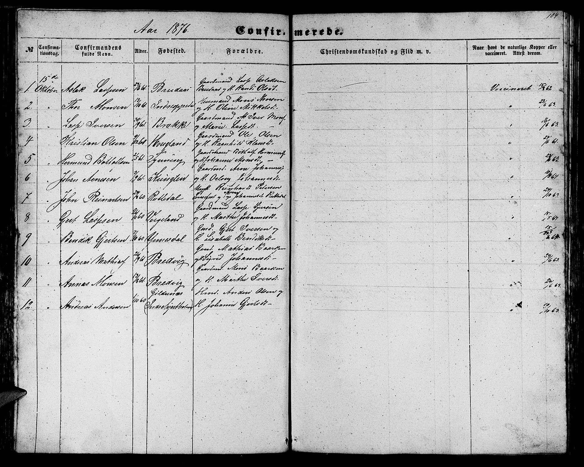 Gulen sokneprestembete, AV/SAB-A-80201/H/Hab/Habc/L0001: Parish register (copy) no. C 1, 1853-1880, p. 104