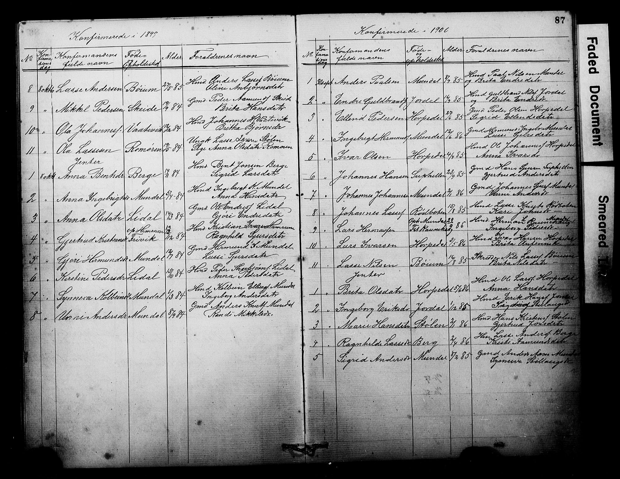 Balestrand sokneprestembete, SAB/A-79601: Parish register (copy) no. B 1A, 1880-1916, p. 87