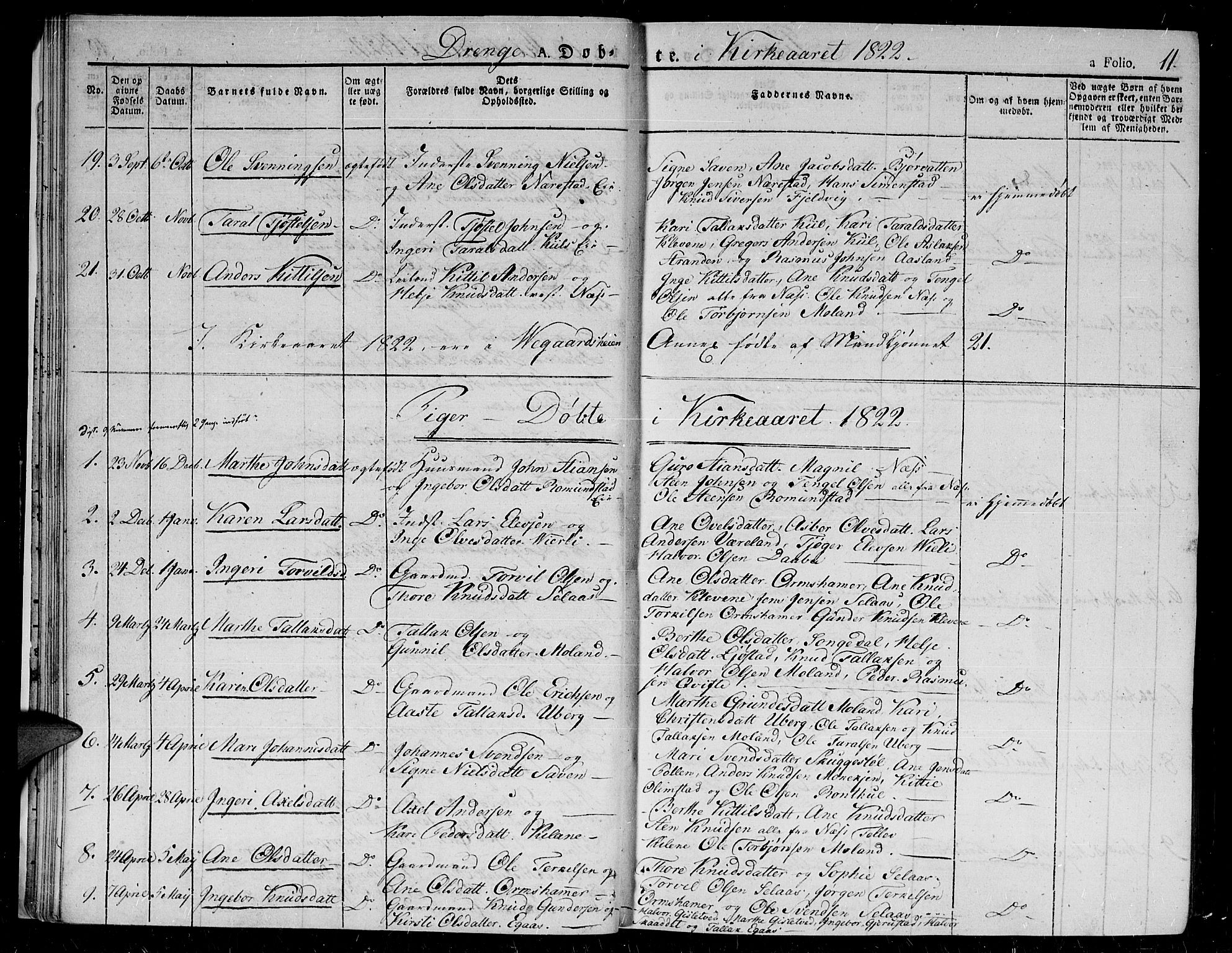 Gjerstad sokneprestkontor, SAK/1111-0014/F/Fa/Fab/L0001: Parish register (official) no. A 1, 1820-1835, p. 11