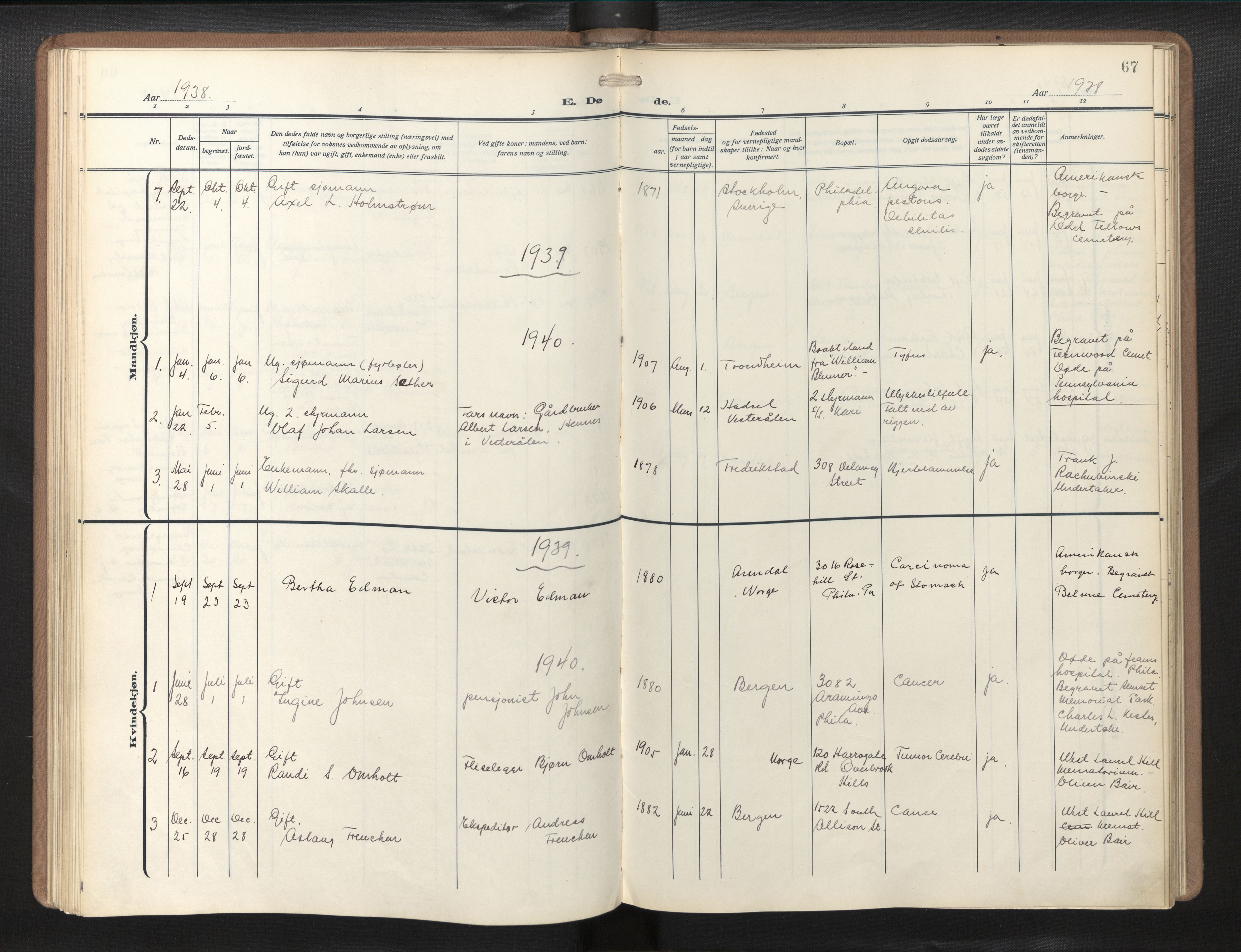 Den norske sjømannsmisjon i utlandet/Philadelphia, AV/SAB-SAB/PA-0113/H/Ha/L0002: Parish register (official) no. A 2, 1931-1957, p. 66b-67a