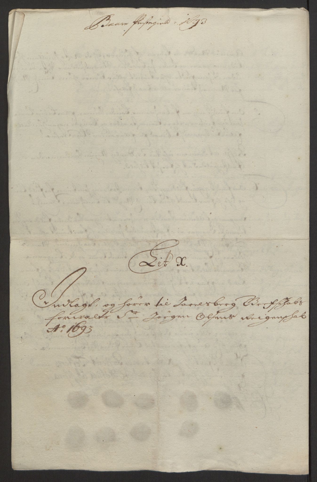 Rentekammeret inntil 1814, Reviderte regnskaper, Fogderegnskap, AV/RA-EA-4092/R32/L1866: Fogderegnskap Jarlsberg grevskap, 1693, p. 411