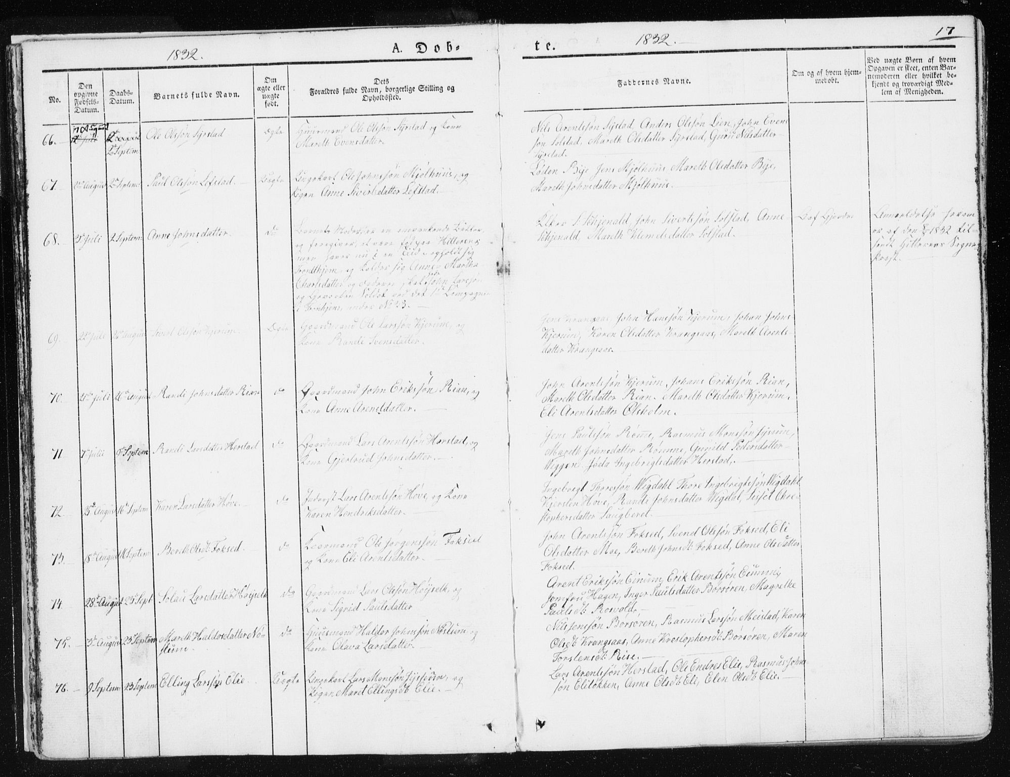 Ministerialprotokoller, klokkerbøker og fødselsregistre - Sør-Trøndelag, AV/SAT-A-1456/665/L0771: Parish register (official) no. 665A06, 1830-1856, p. 17