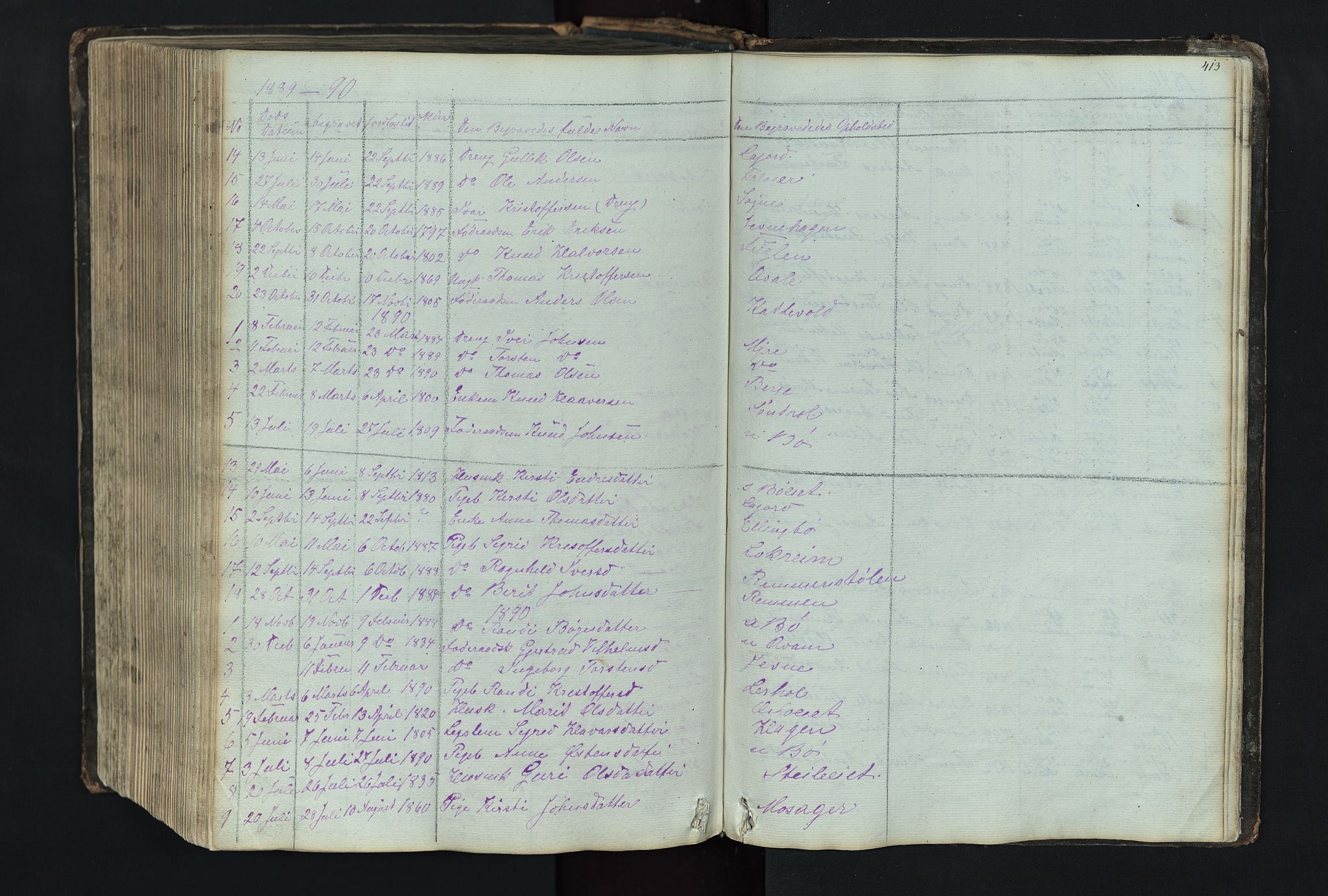 Vang prestekontor, Valdres, SAH/PREST-140/H/Hb/L0004: Parish register (copy) no. 4, 1835-1892, p. 413