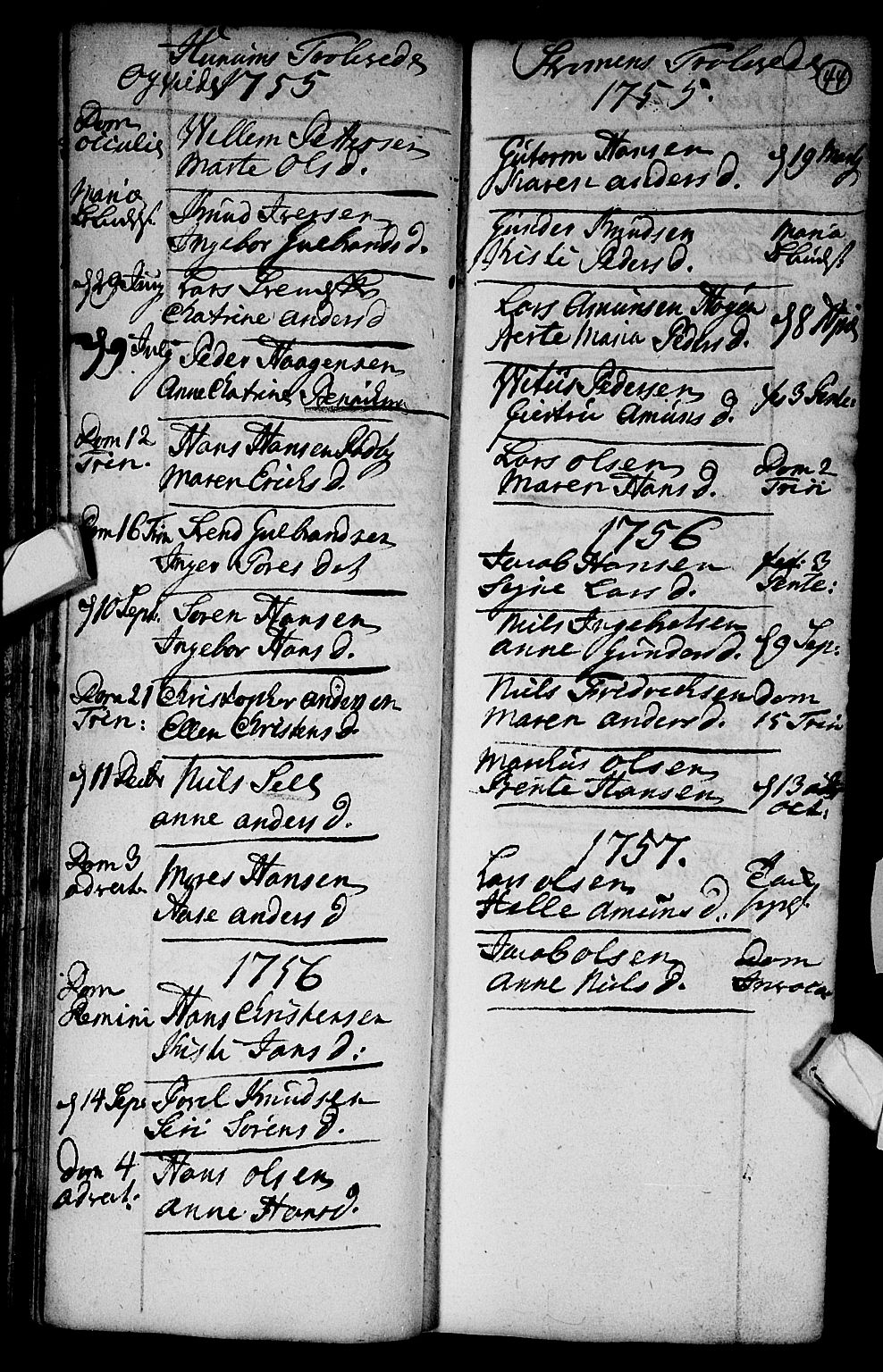 Hurum kirkebøker, SAKO/A-229/F/Fa/L0003: Parish register (official) no. 3, 1733-1757, p. 44