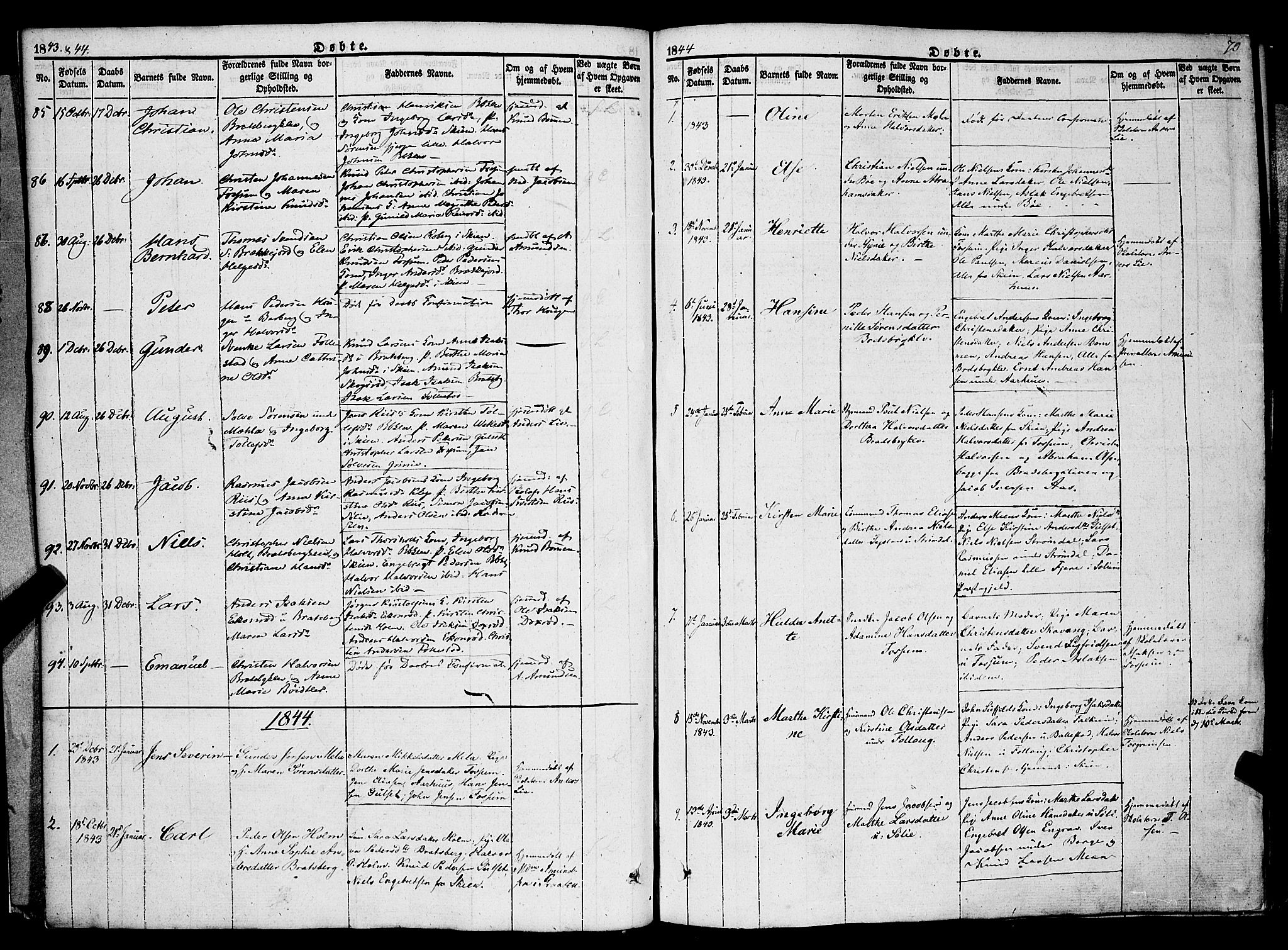 Gjerpen kirkebøker, SAKO/A-265/F/Fa/L0007a: Parish register (official) no. I 7A, 1834-1857, p. 70