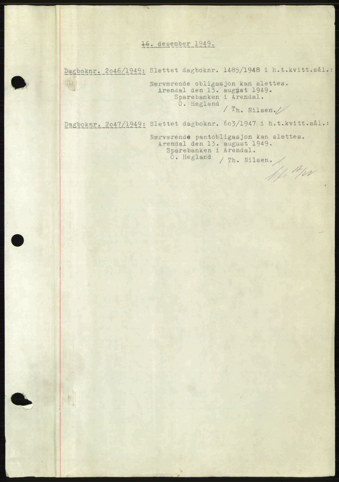 Nedenes sorenskriveri, SAK/1221-0006/G/Gb/Gba/L0062: Mortgage book no. A14, 1949-1950, Diary no: : 2046/1949