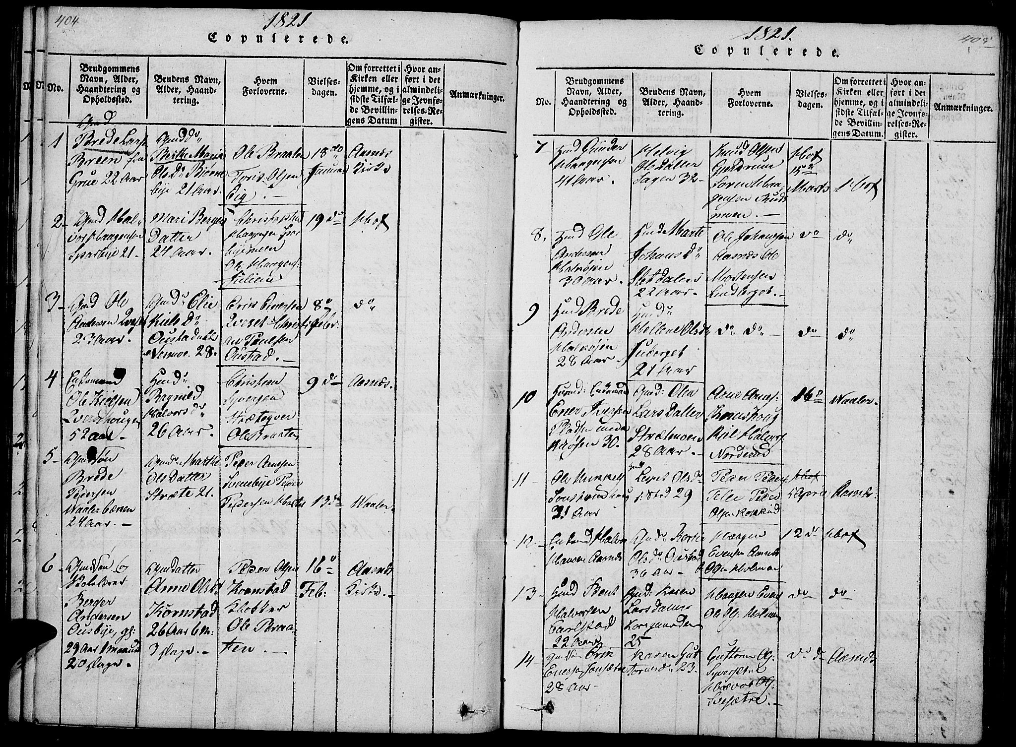 Hof prestekontor, SAH/PREST-038/H/Ha/Haa/L0005: Parish register (official) no. 5, 1816-1822, p. 404-405