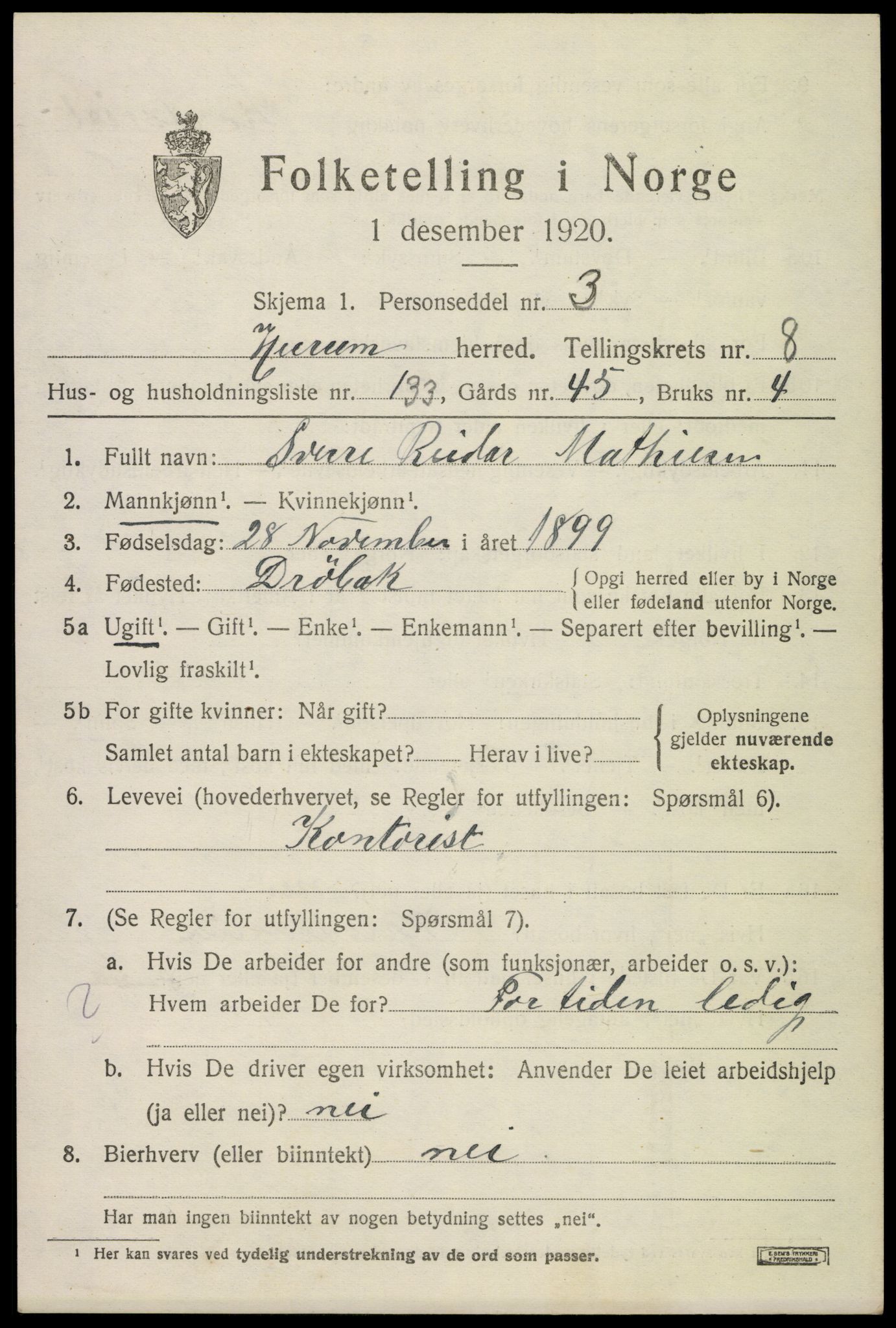 SAKO, 1920 census for Hurum, 1920, p. 11850