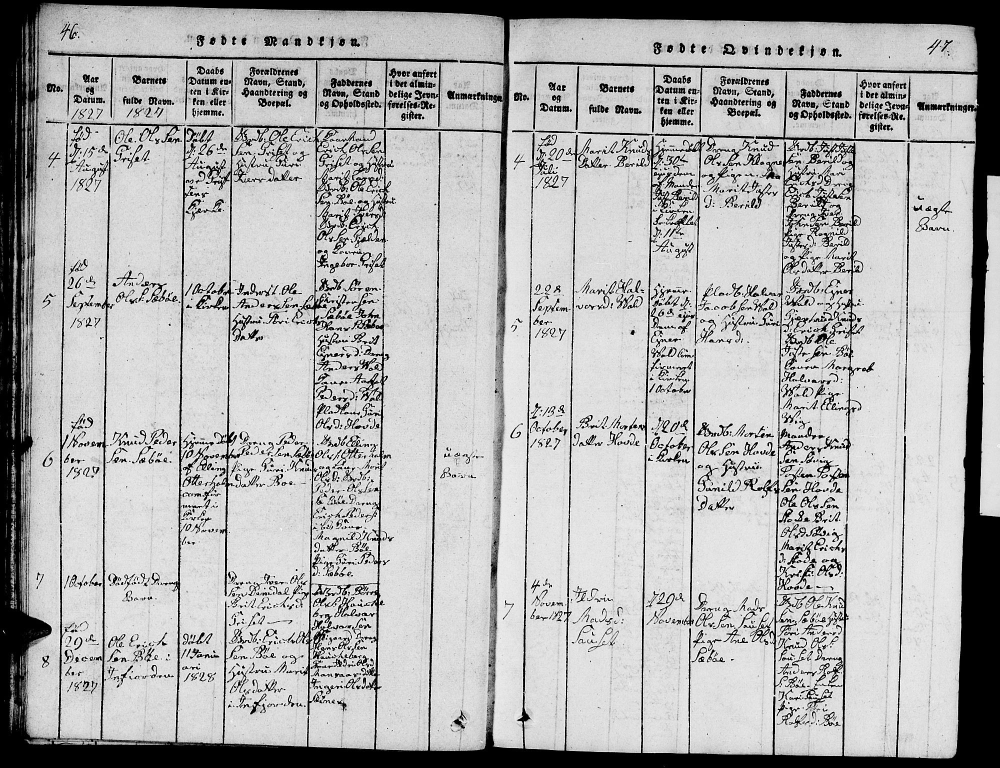 Ministerialprotokoller, klokkerbøker og fødselsregistre - Møre og Romsdal, AV/SAT-A-1454/543/L0563: Parish register (copy) no. 543C01, 1818-1836, p. 46-47