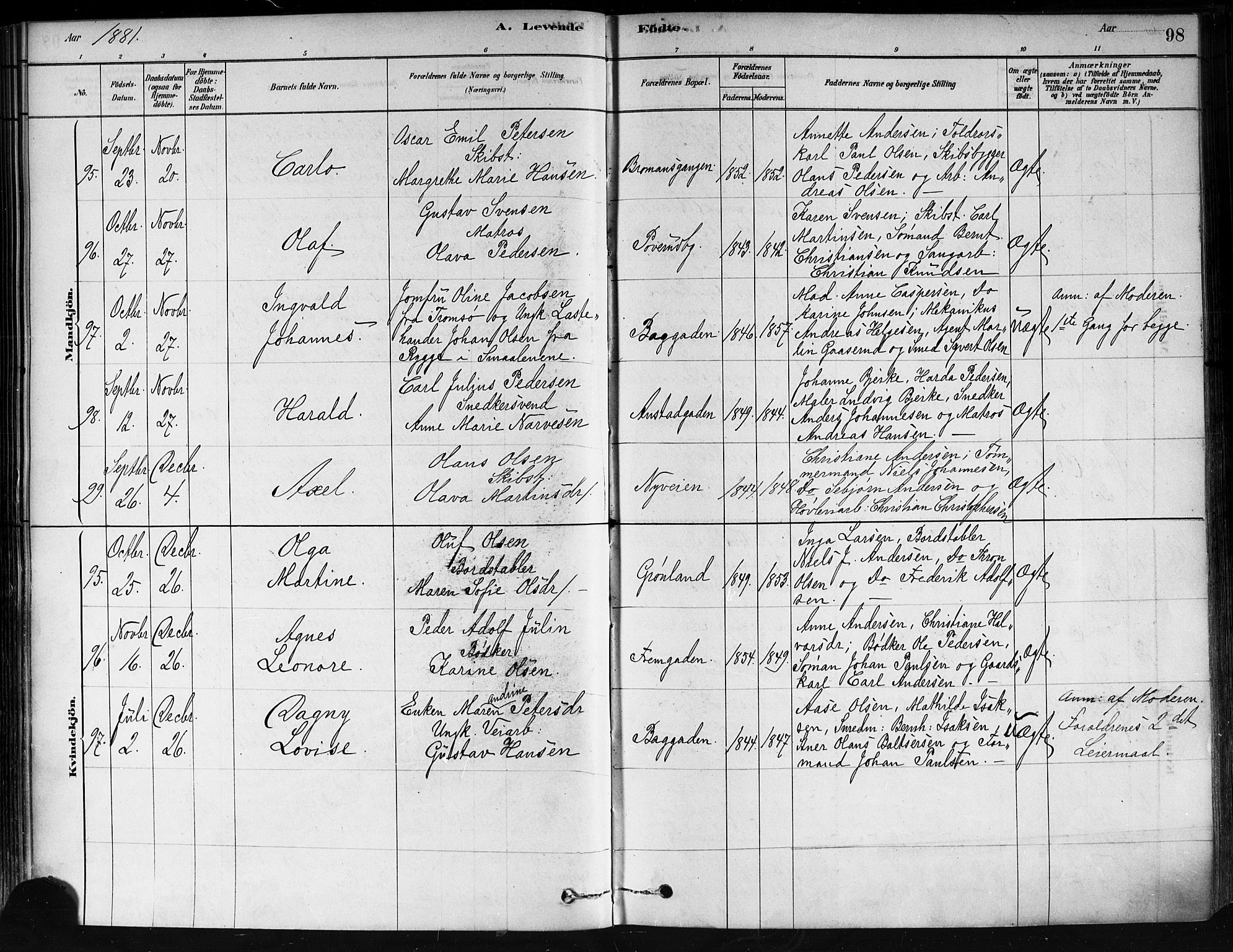 Strømsø kirkebøker, AV/SAKO-A-246/F/Fa/L0021: Parish register (official) no. I 21, 1878-1885, p. 98