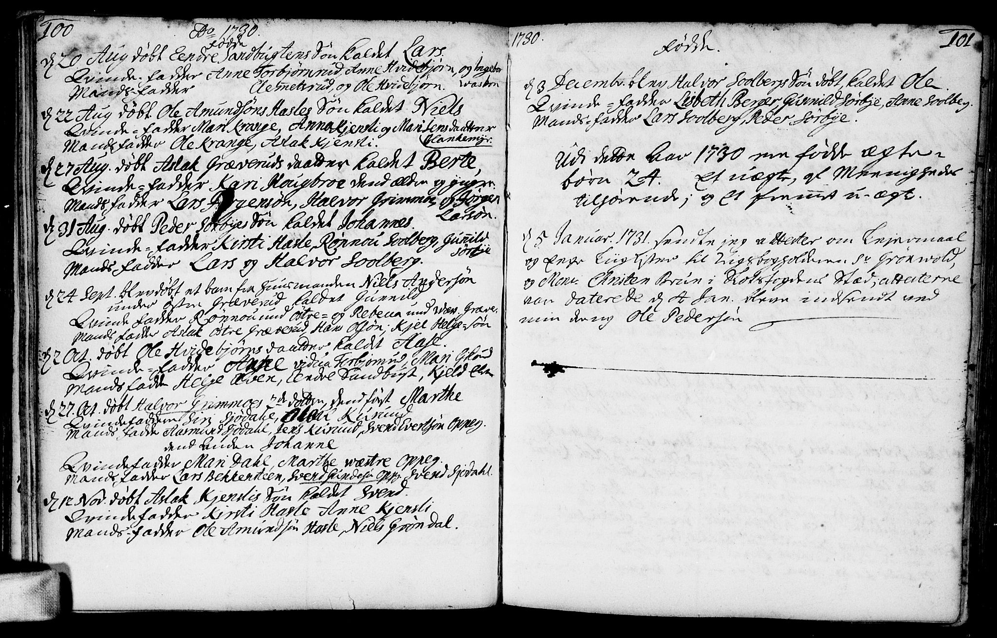 Nesodden prestekontor Kirkebøker, AV/SAO-A-10013/F/Fa/L0001: Parish register (official) no. I 1, 1709-1750, p. 100-101