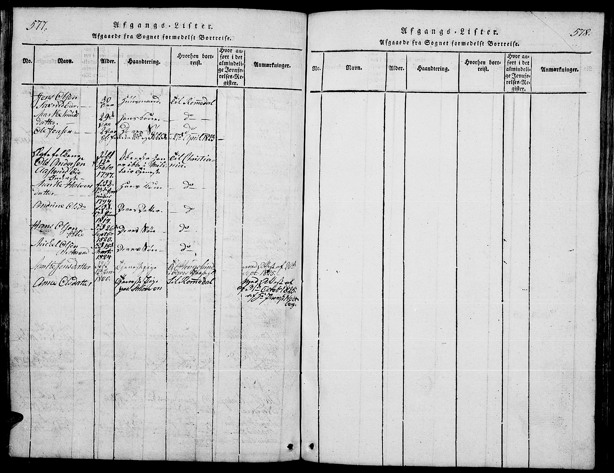 Stange prestekontor, SAH/PREST-002/L/L0001: Parish register (copy) no. 1, 1814-1825, p. 577-578