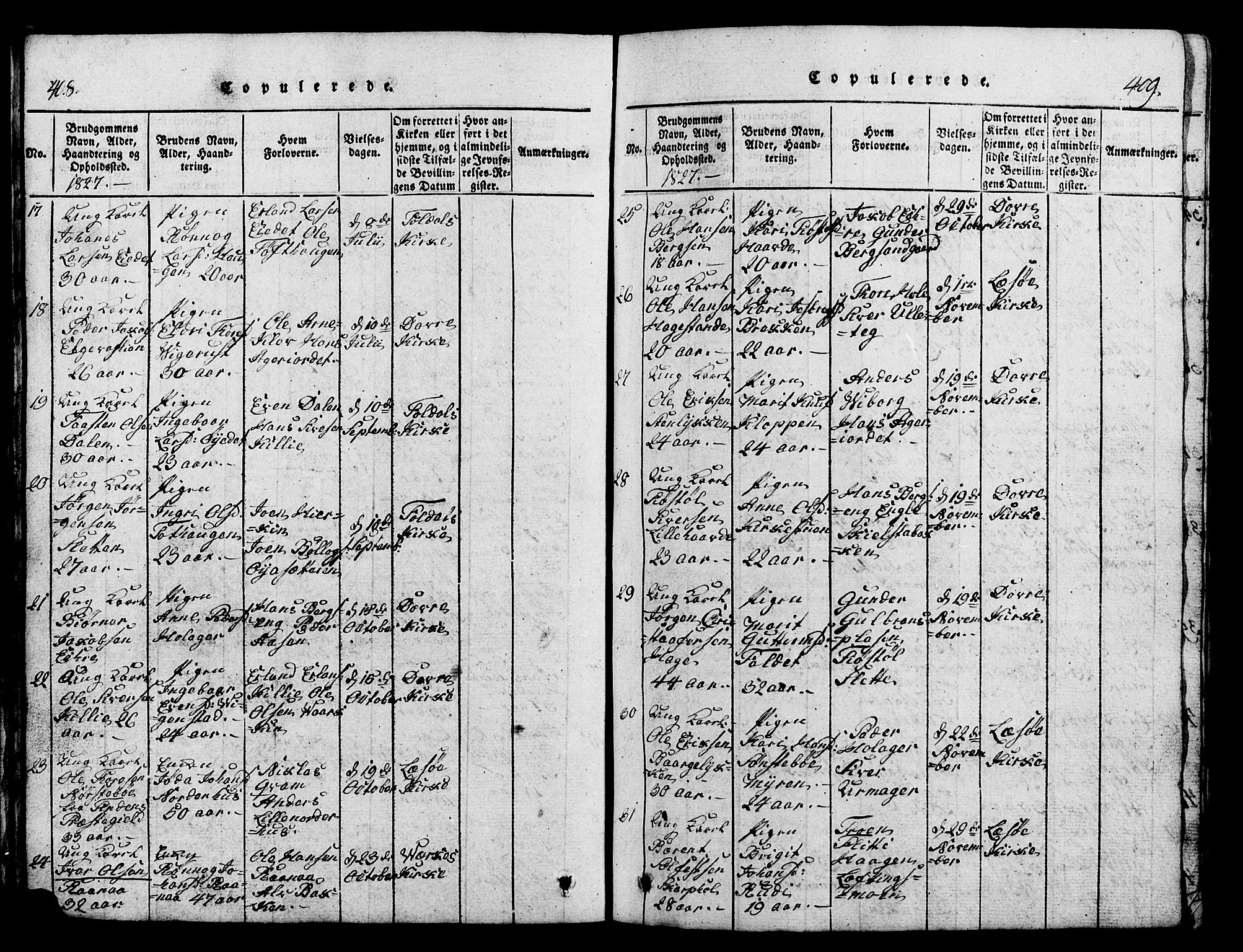 Lesja prestekontor, SAH/PREST-068/H/Ha/Hab/L0001: Parish register (copy) no. 1, 1820-1831, p. 408-409