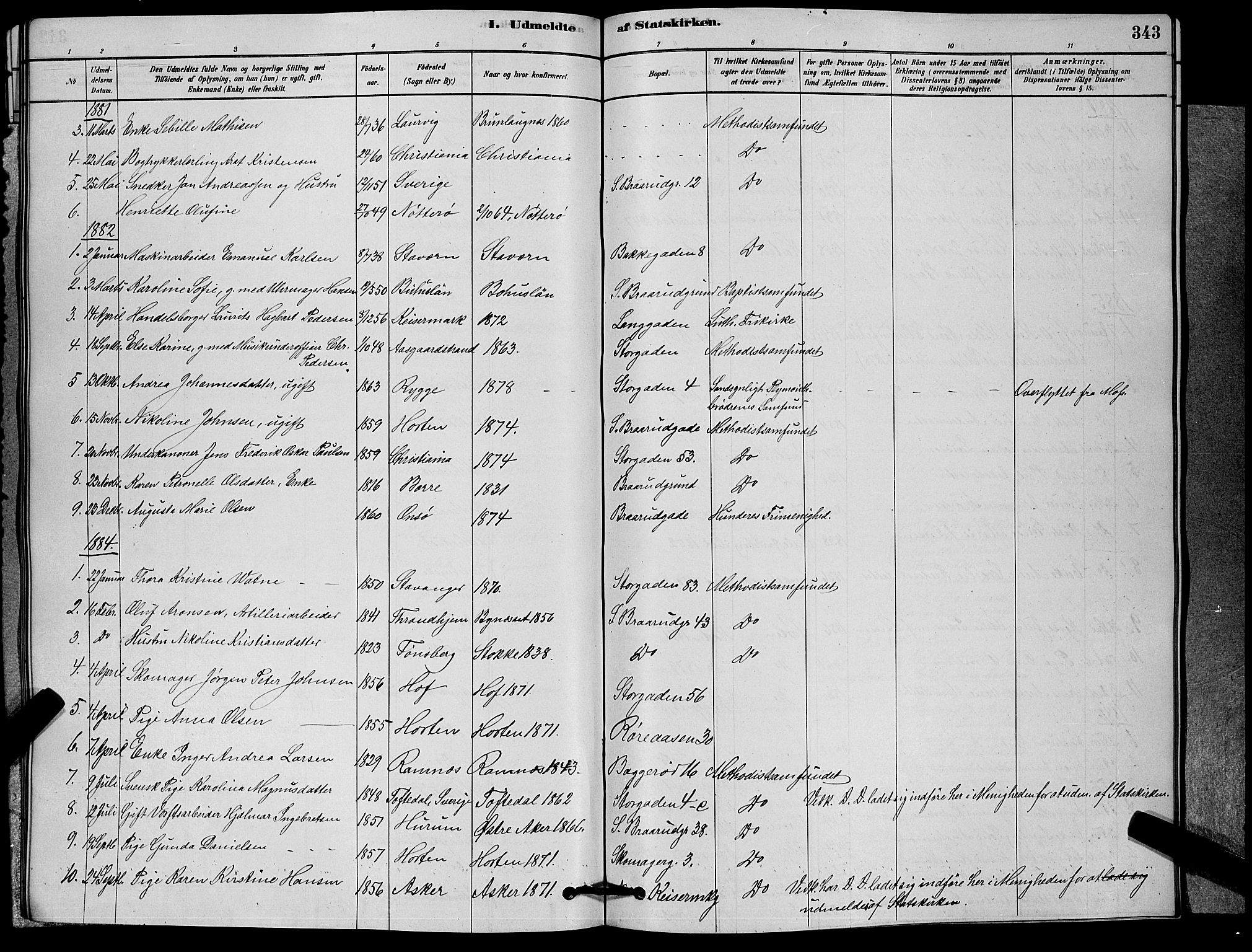 Horten kirkebøker, AV/SAKO-A-348/G/Ga/L0003: Parish register (copy) no. 4, 1878-1887, p. 343