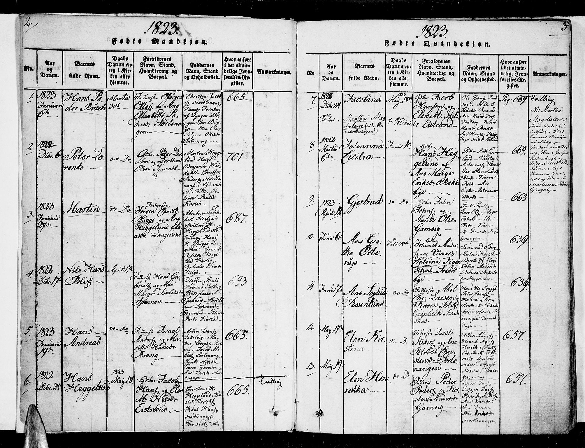 Karlsøy sokneprestembete, SATØ/S-1299/H/Ha/Haa/L0002kirke: Parish register (official) no. 2, 1823-1842, p. 2-3