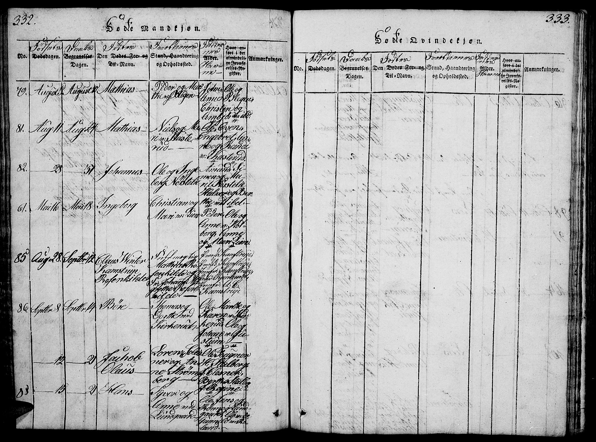 Fåberg prestekontor, SAH/PREST-086/H/Ha/Hab/L0004: Parish register (copy) no. 4, 1818-1837, p. 332-333