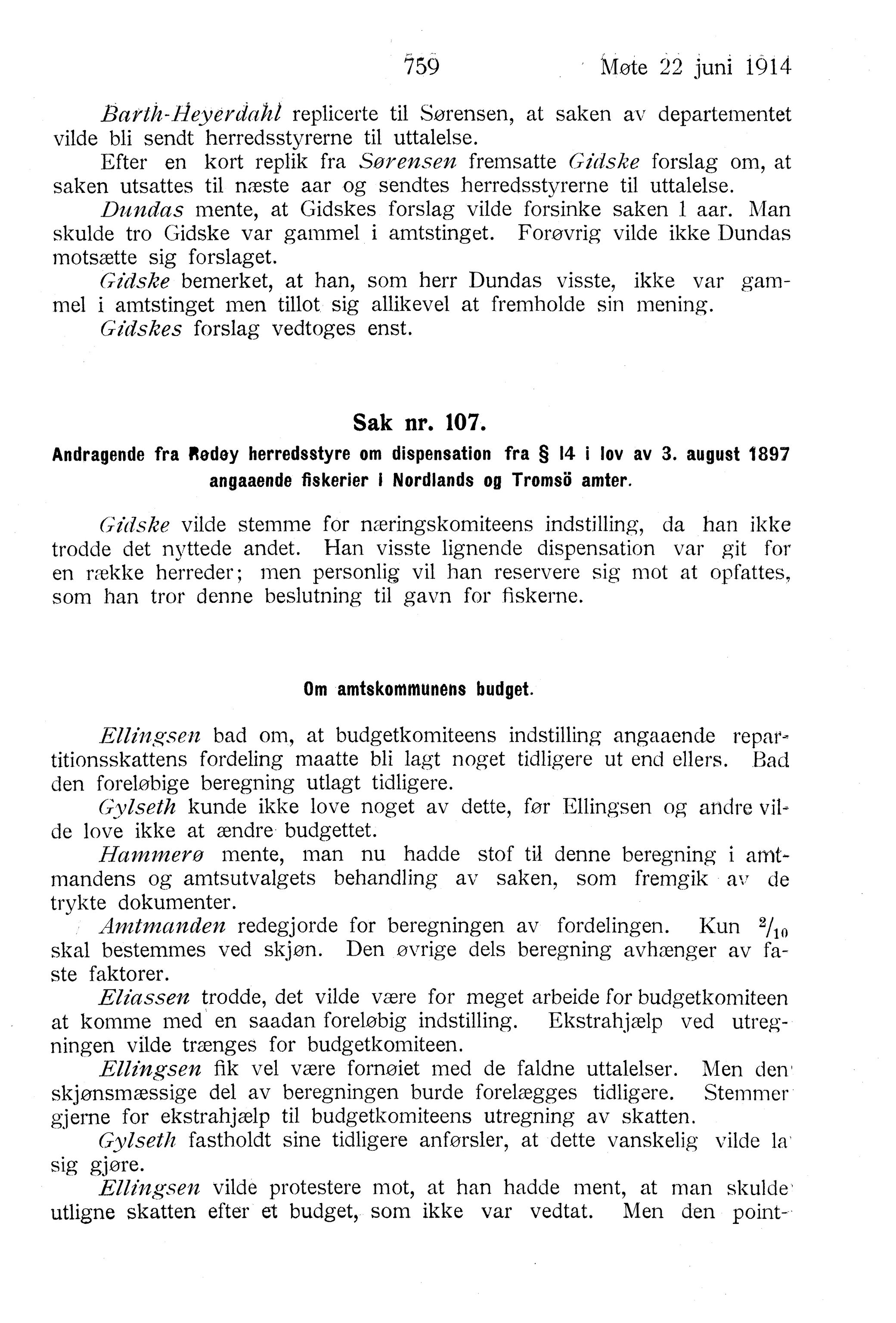 Nordland Fylkeskommune. Fylkestinget, AIN/NFK-17/176/A/Ac/L0037: Fylkestingsforhandlinger 1914, 1914