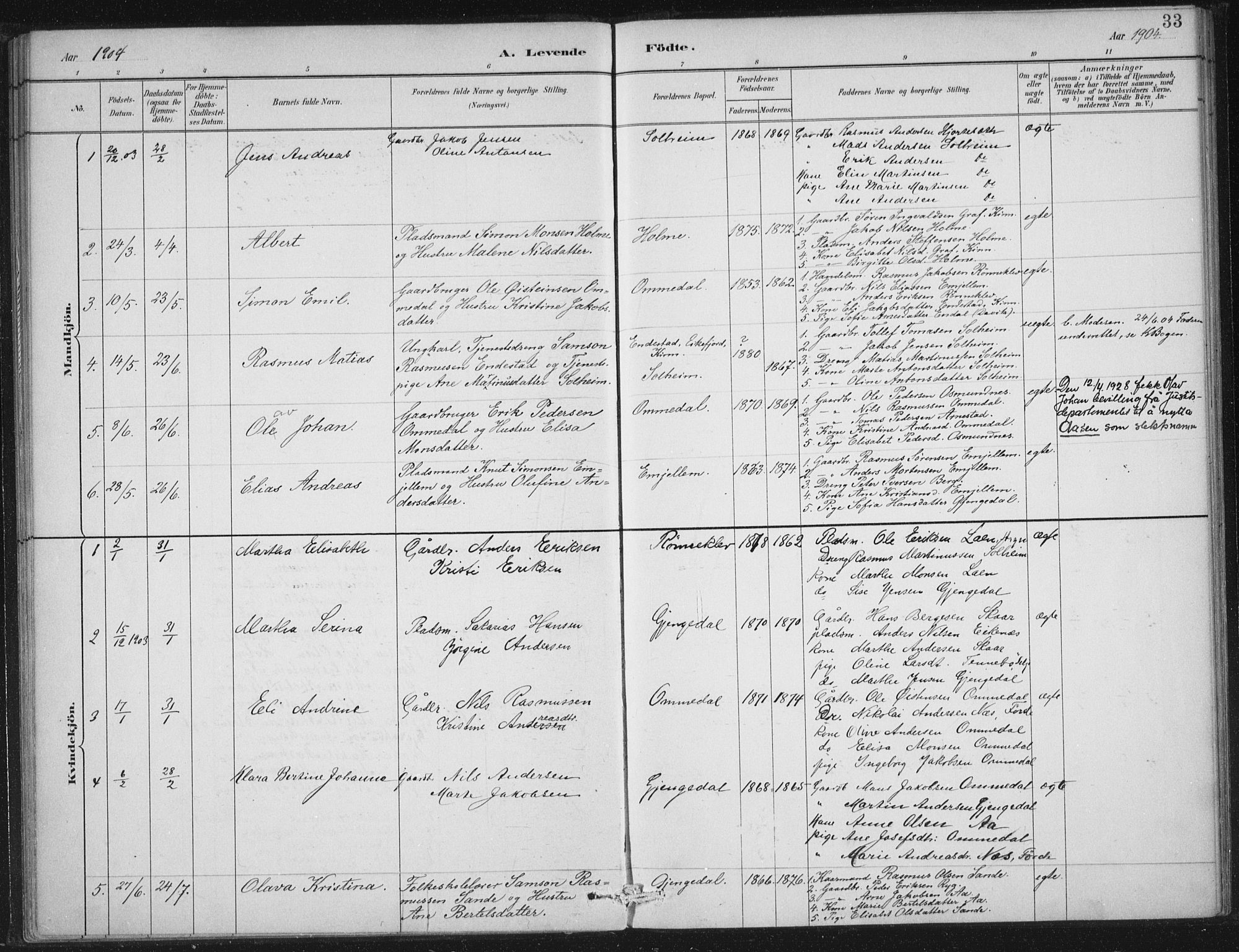 Gloppen sokneprestembete, SAB/A-80101/H/Haa/Haae/L0001: Parish register (official) no. E  1, 1885-1904, p. 33