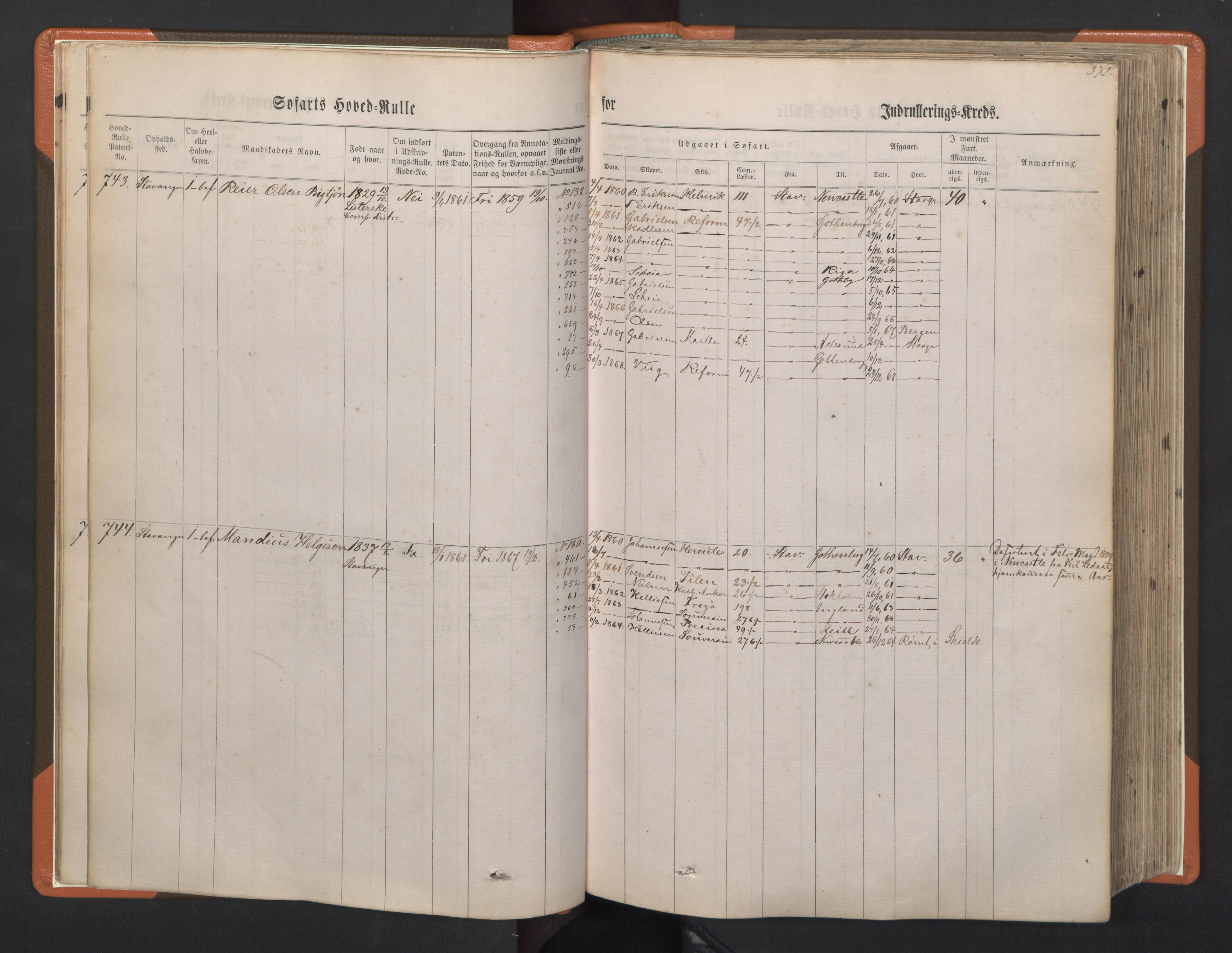 Stavanger sjømannskontor, AV/SAST-A-102006/F/Fb/Fbb/L0002: Sjøfartshovedrulle, patentnr. 721-1450 (del 2), 1863, p. 15