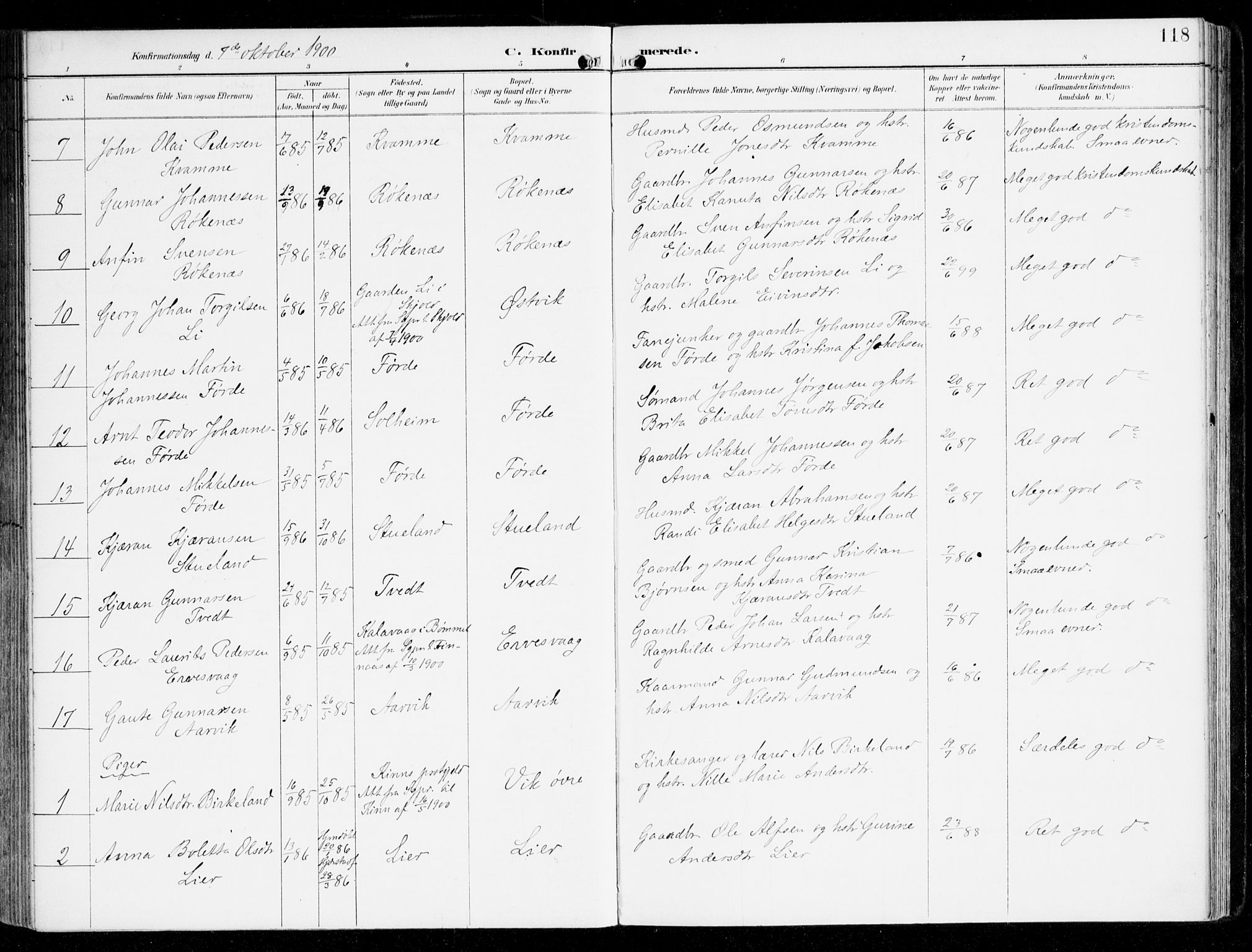 Sveio Sokneprestembete, SAB/A-78501/H/Haa: Parish register (official) no. D 2, 1894-1916, p. 118