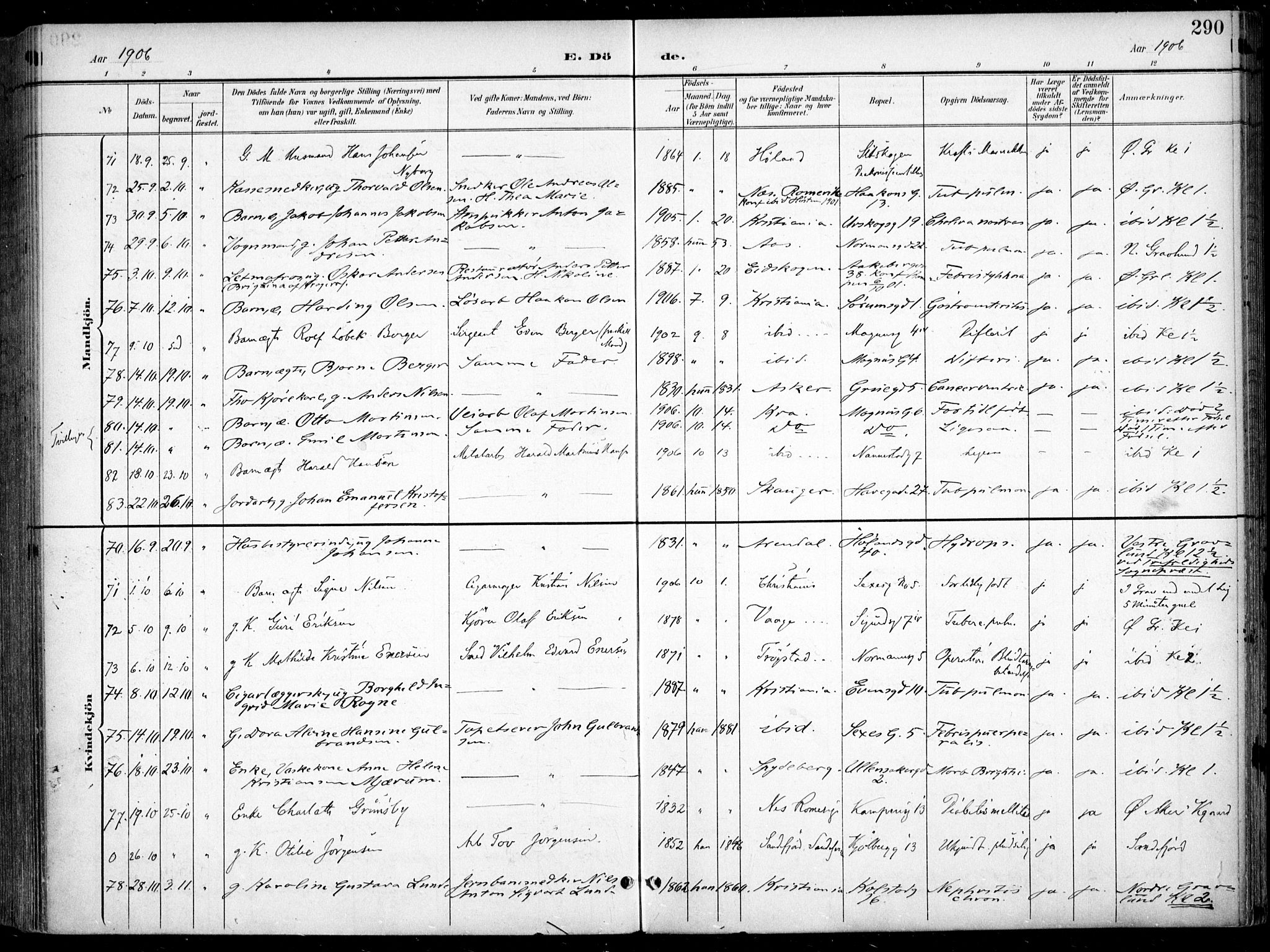 Kampen prestekontor Kirkebøker, AV/SAO-A-10853/F/Fa/L0009: Parish register (official) no. I 9, 1899-1911, p. 290