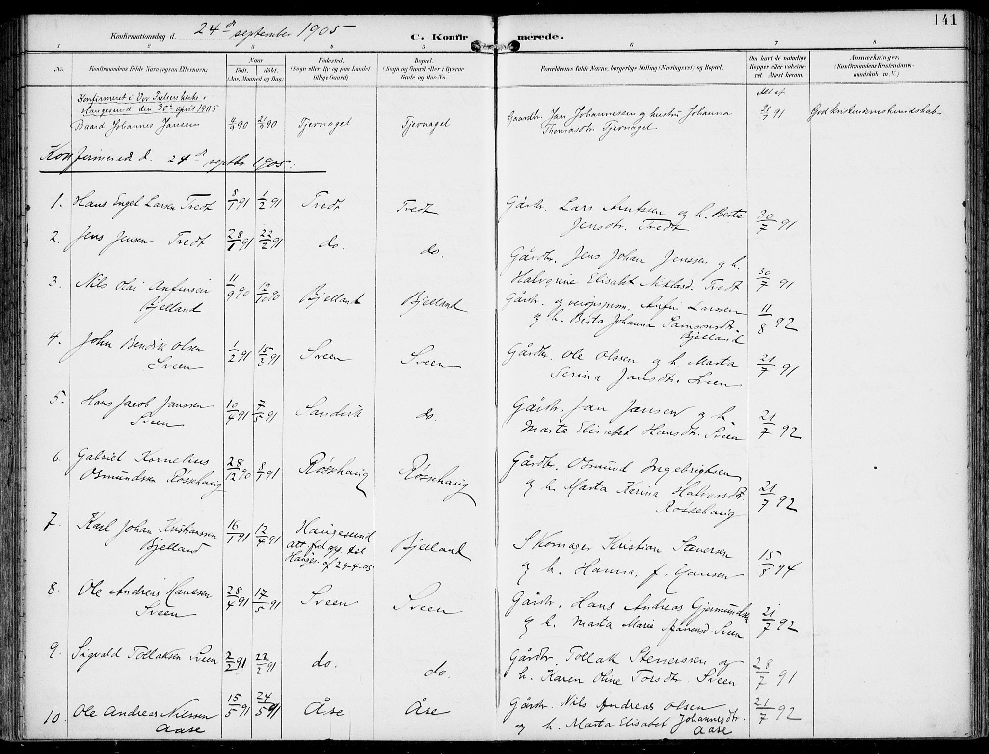 Sveio Sokneprestembete, AV/SAB-A-78501/H/Haa: Parish register (official) no. B  3, 1894-1906, p. 141