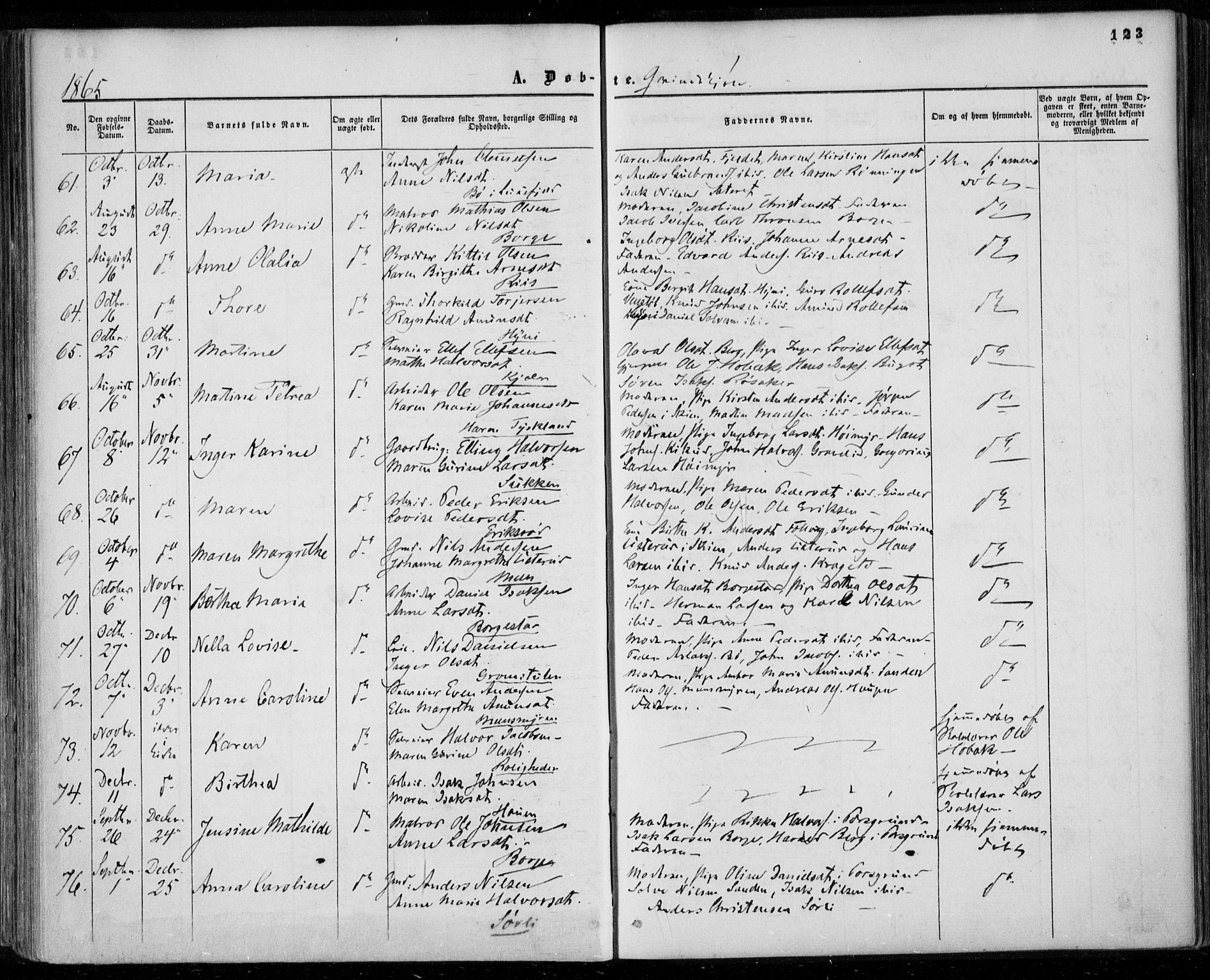 Gjerpen kirkebøker, SAKO/A-265/F/Fa/L0008a: Parish register (official) no. I 8A, 1857-1871, p. 123