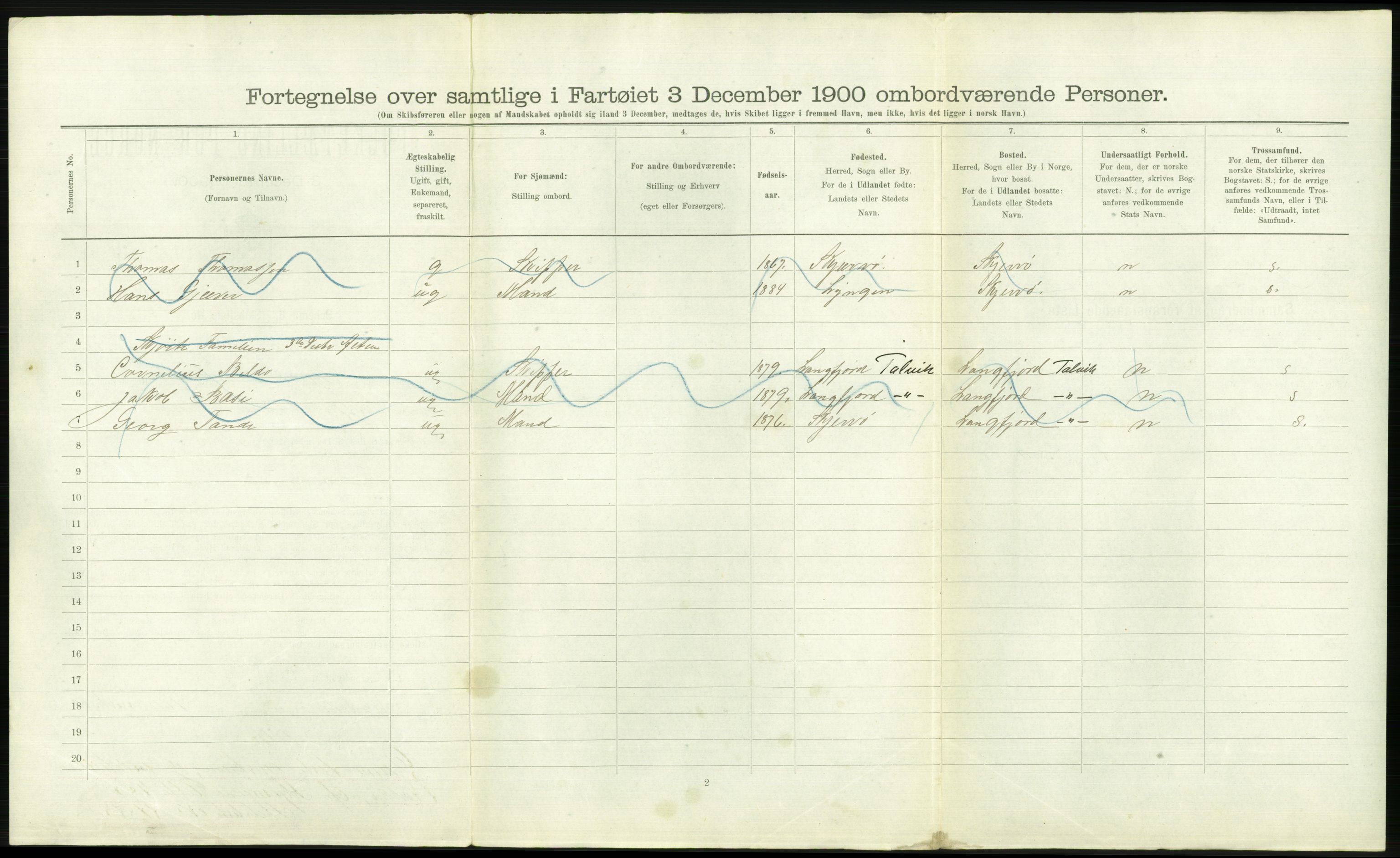 RA, 1900 Census - ship lists from ships in Norwegian harbours, harbours abroad and at sea, 1900, p. 2828