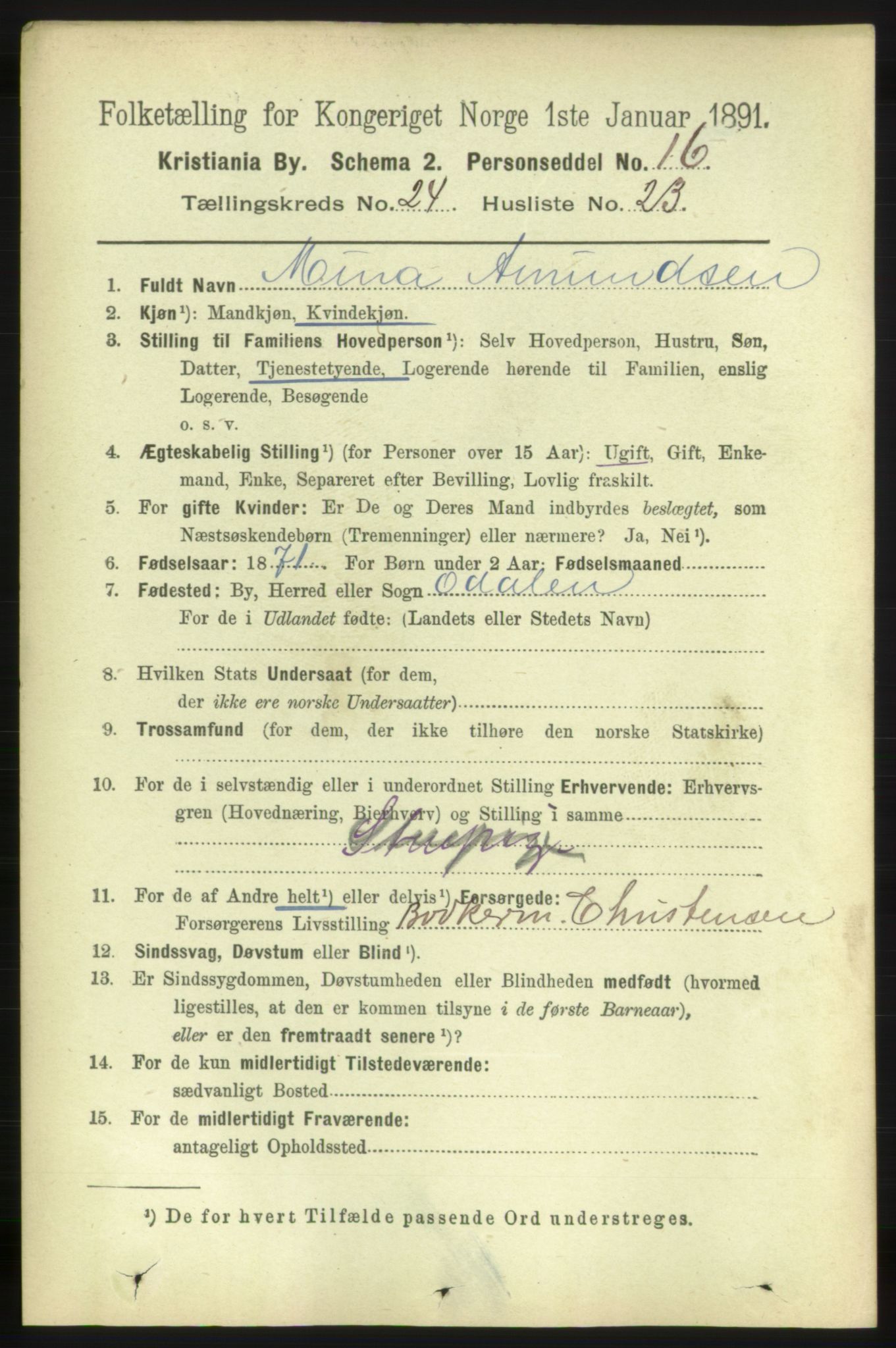 RA, 1891 census for 0301 Kristiania, 1891, p. 12113