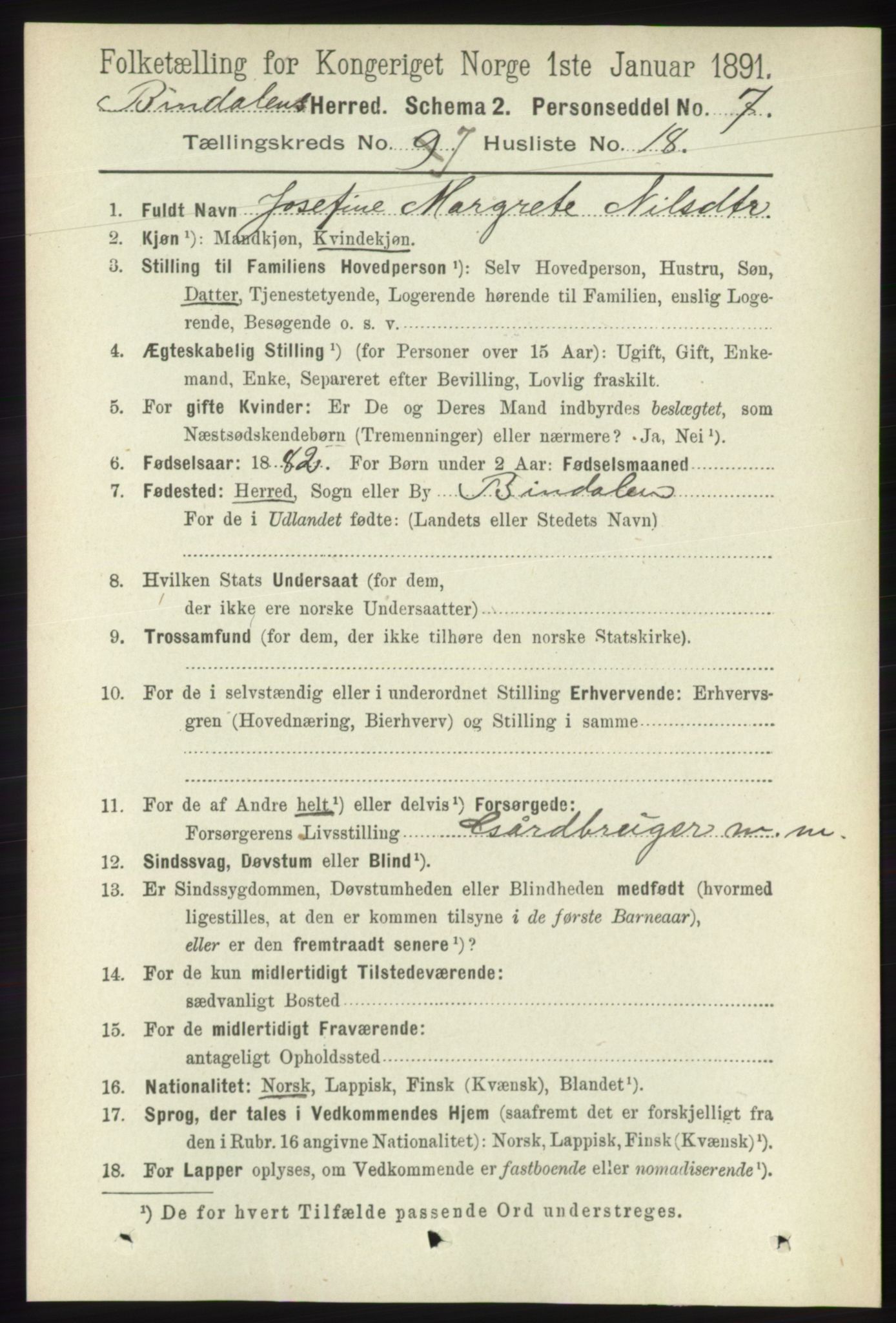 RA, 1891 census for 1811 Bindal, 1891, p. 2365
