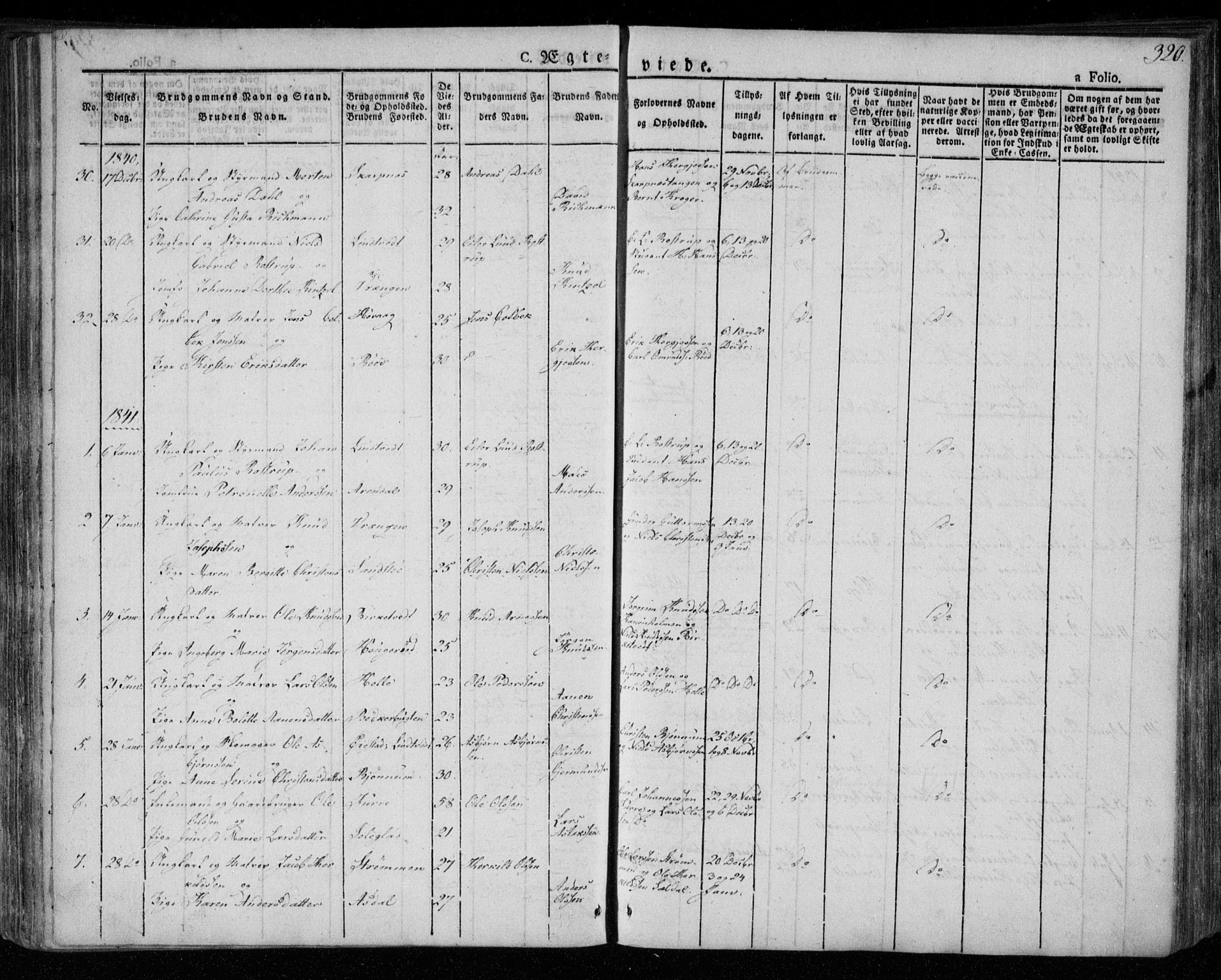 Øyestad sokneprestkontor, AV/SAK-1111-0049/F/Fa/L0013: Parish register (official) no. A 13, 1827-1842, p. 320