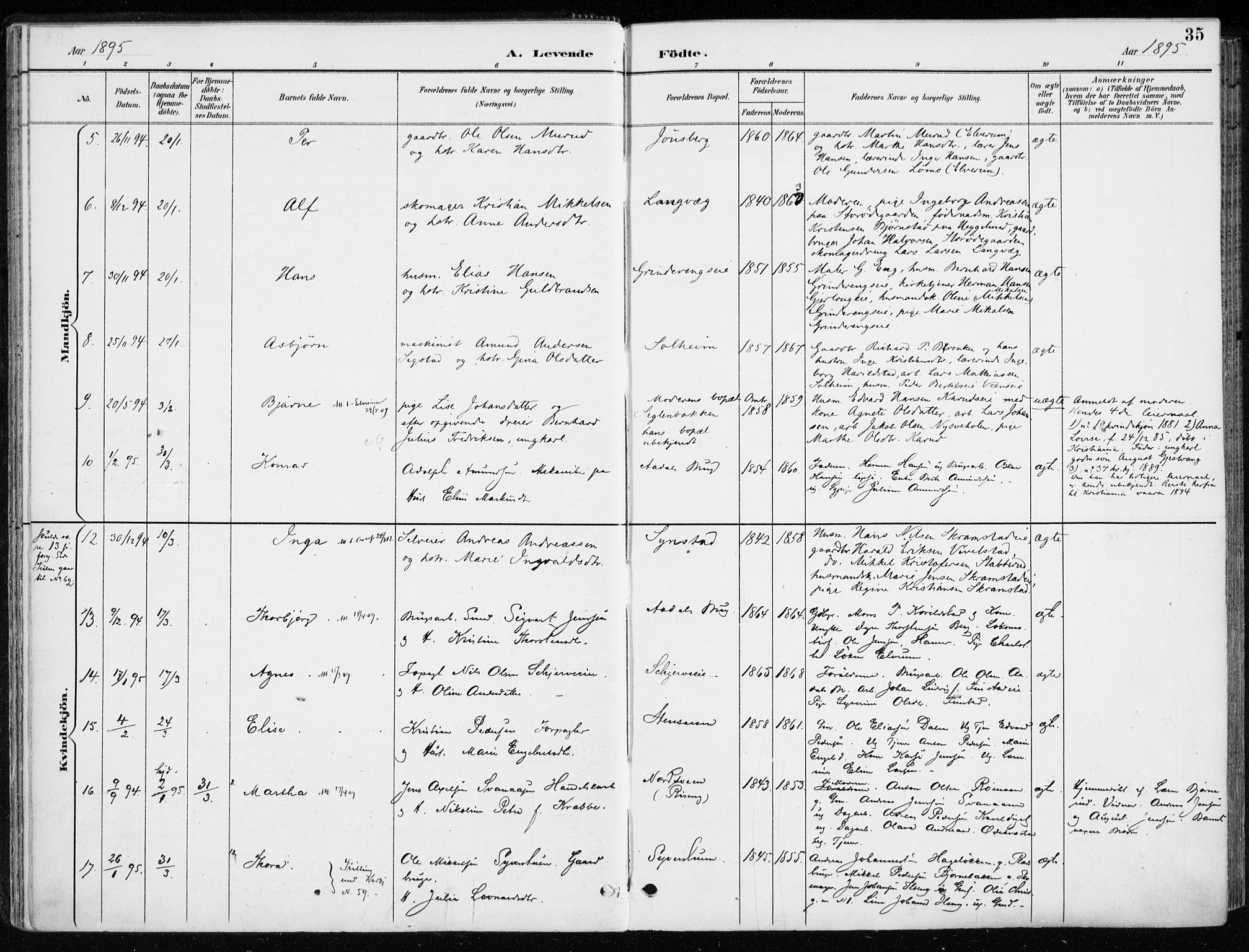 Løten prestekontor, AV/SAH-PREST-022/K/Ka/L0010: Parish register (official) no. 10, 1892-1907, p. 35