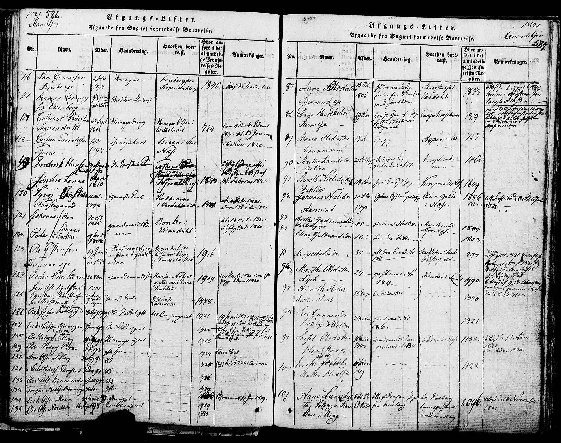 Ringsaker prestekontor, AV/SAH-PREST-014/K/Ka/L0005: Parish register (official) no. 5, 1814-1826, p. 586-587