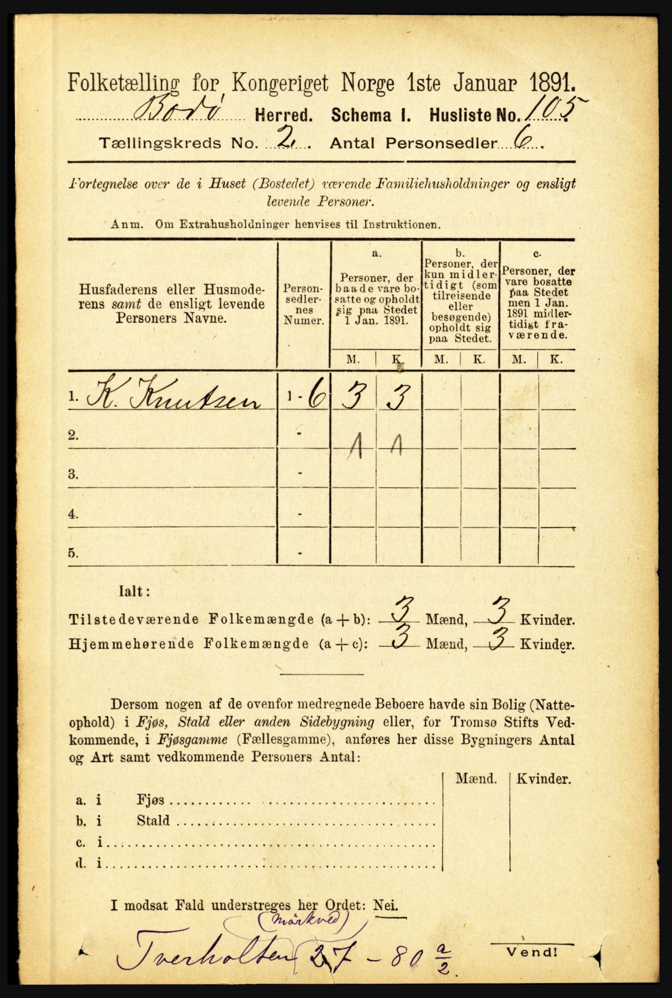 RA, 1891 census for 1843 Bodø, 1891, p. 666