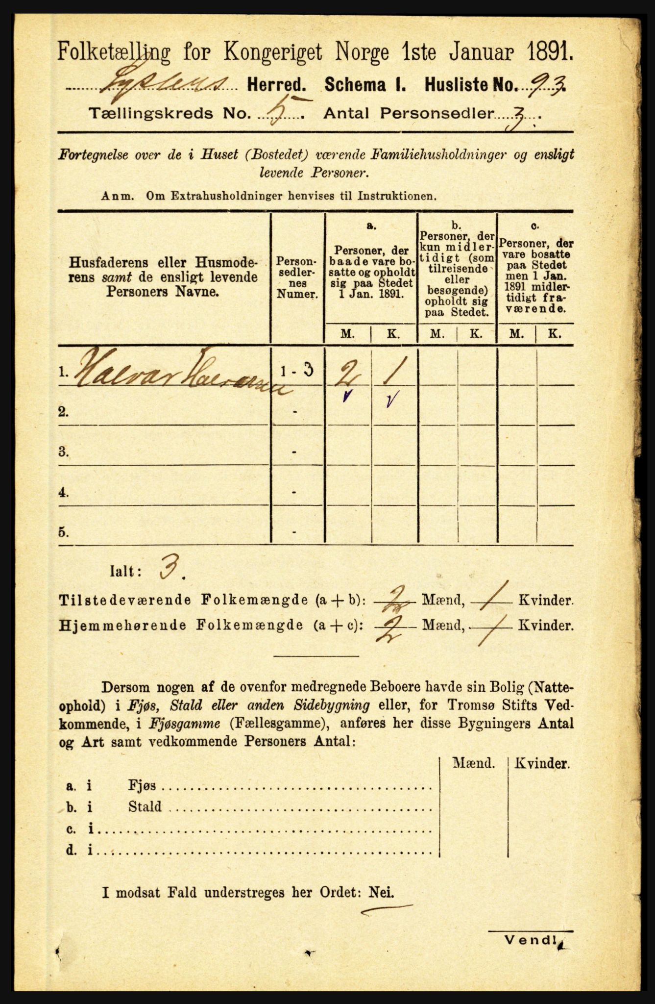 RA, 1891 census for 1426 Luster, 1891, p. 1580