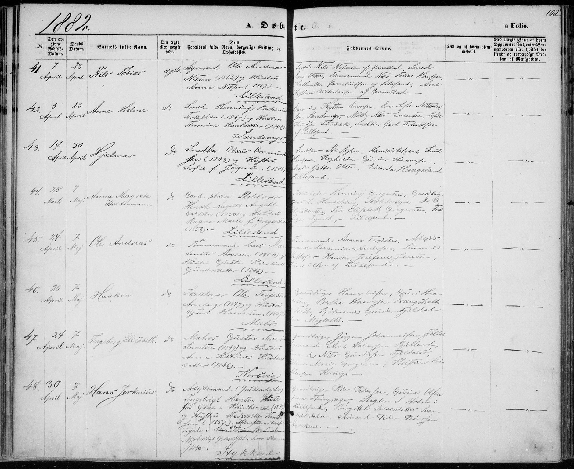 Vestre Moland sokneprestkontor, SAK/1111-0046/F/Fa/Fab/L0008: Parish register (official) no. A 8, 1873-1883, p. 102