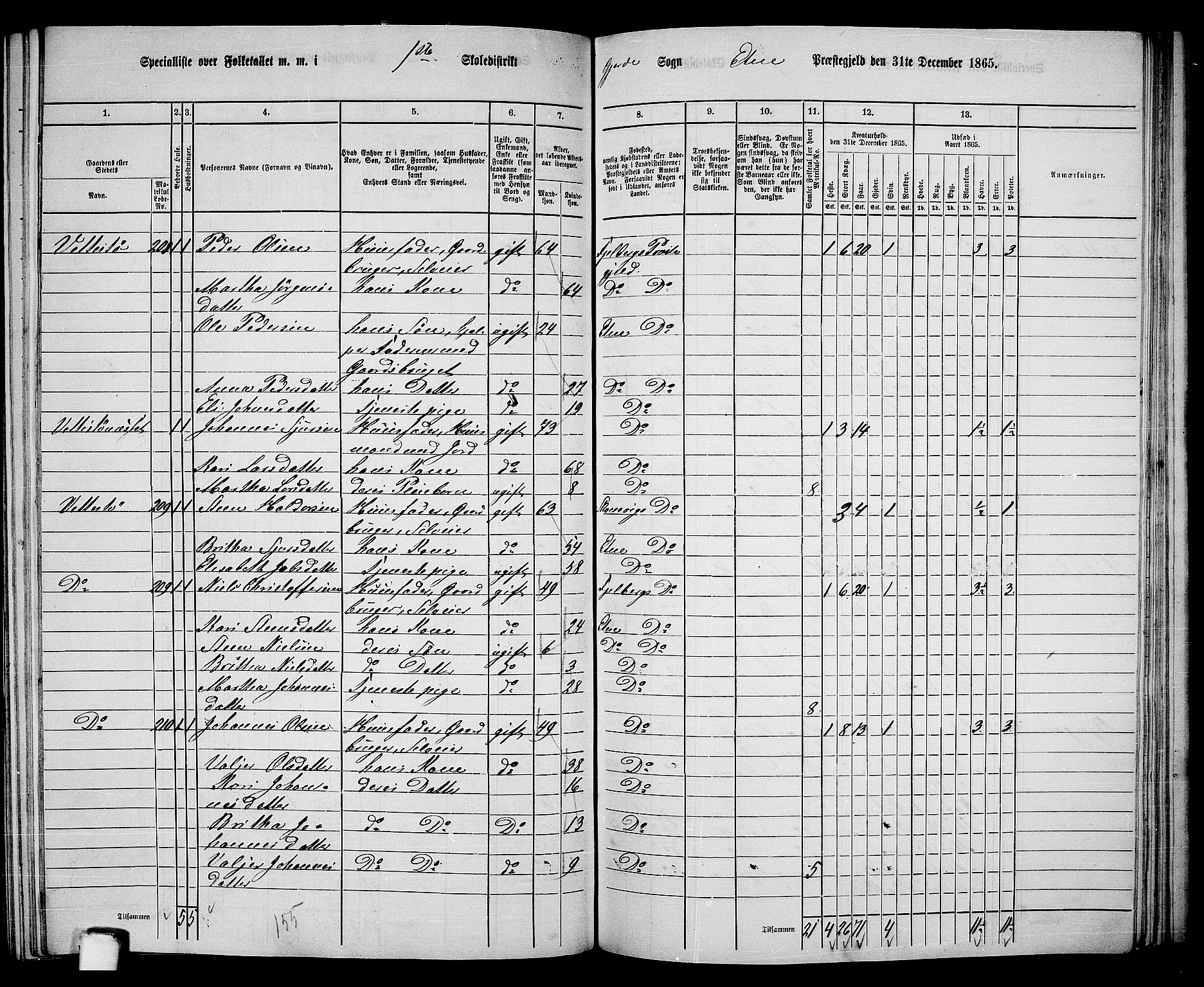 RA, 1865 census for Etne, 1865, p. 153