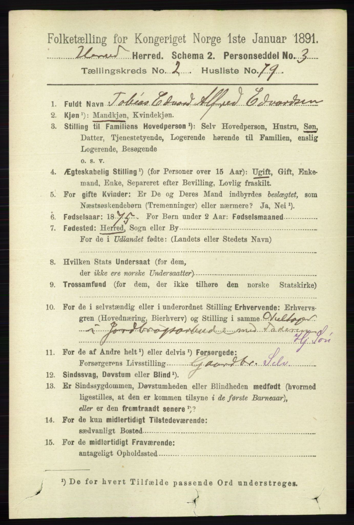 RA, 1891 census for 1039 Herad, 1891, p. 901